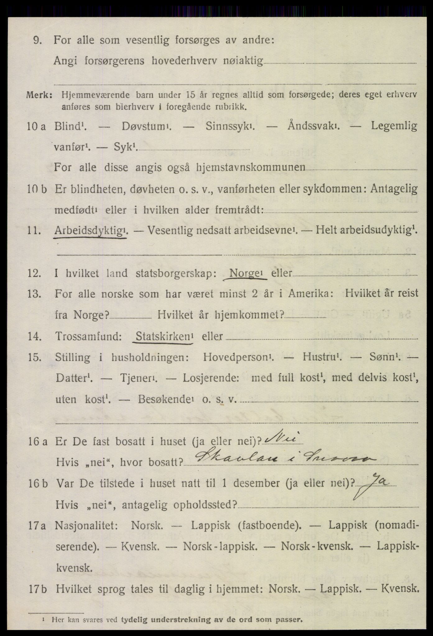 SAT, 1920 census for Snåsa, 1920, p. 3167