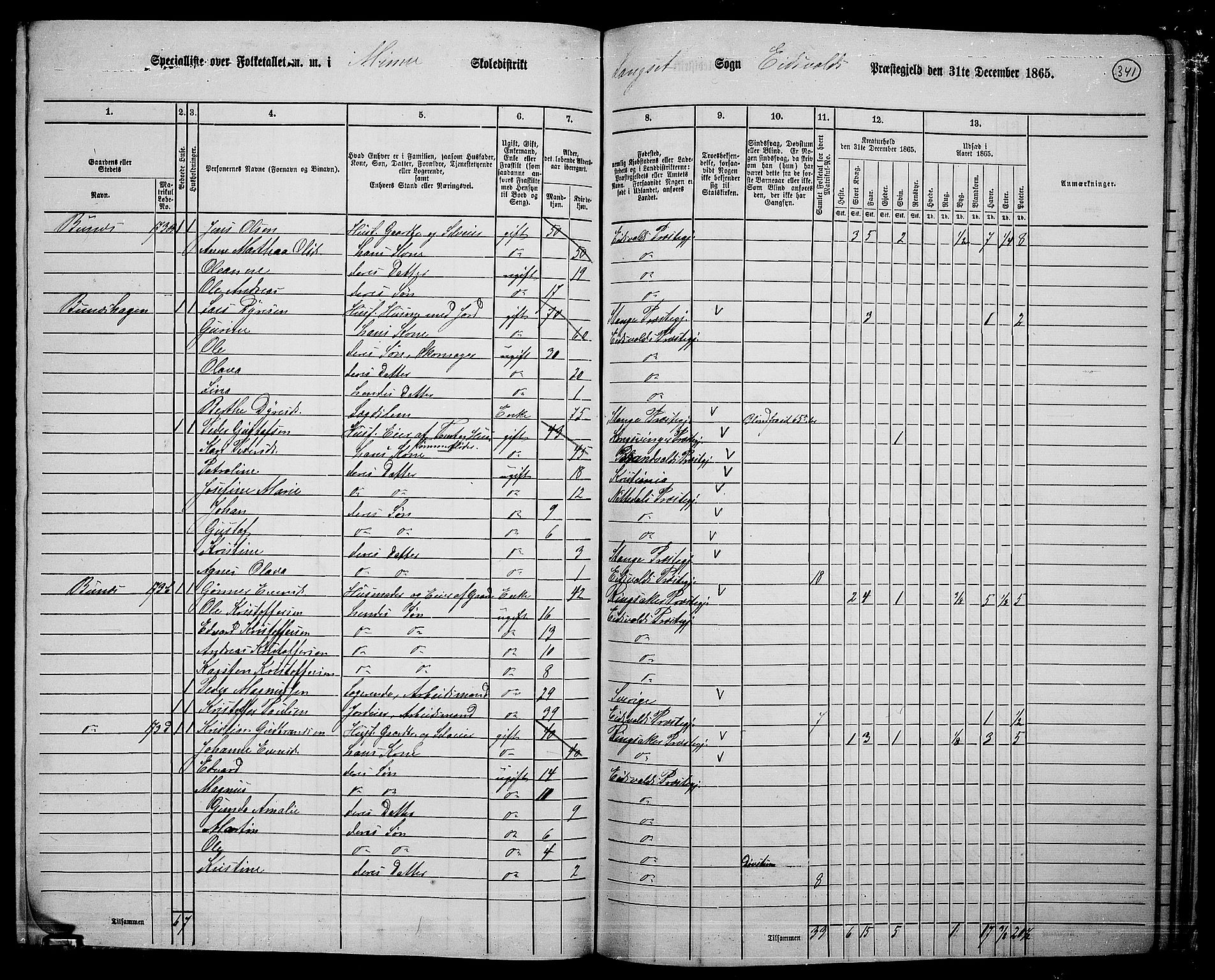 RA, 1865 census for Eidsvoll, 1865, p. 308