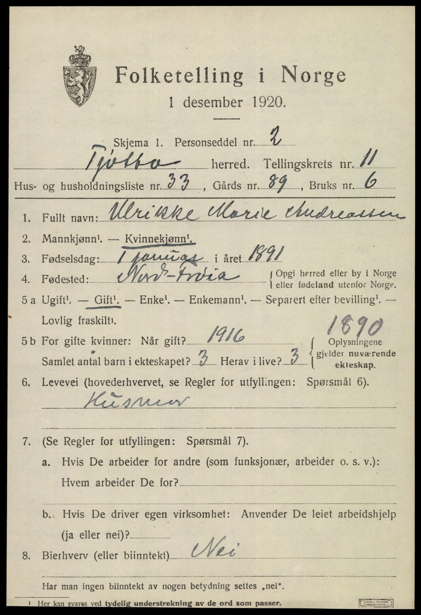 SAT, 1920 census for Tjøtta, 1920, p. 4699