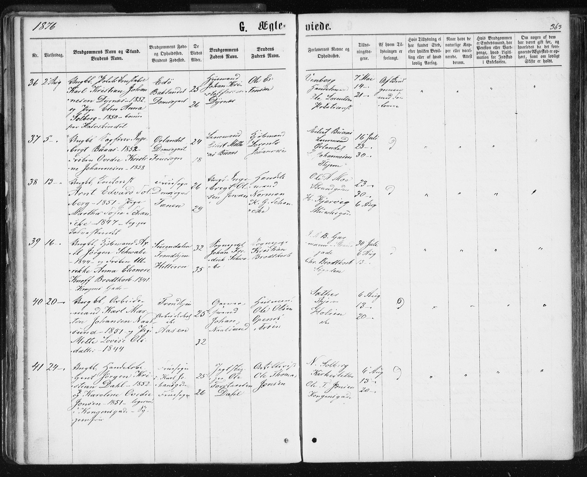 Ministerialprotokoller, klokkerbøker og fødselsregistre - Sør-Trøndelag, SAT/A-1456/601/L0055: Parish register (official) no. 601A23, 1866-1877, p. 363