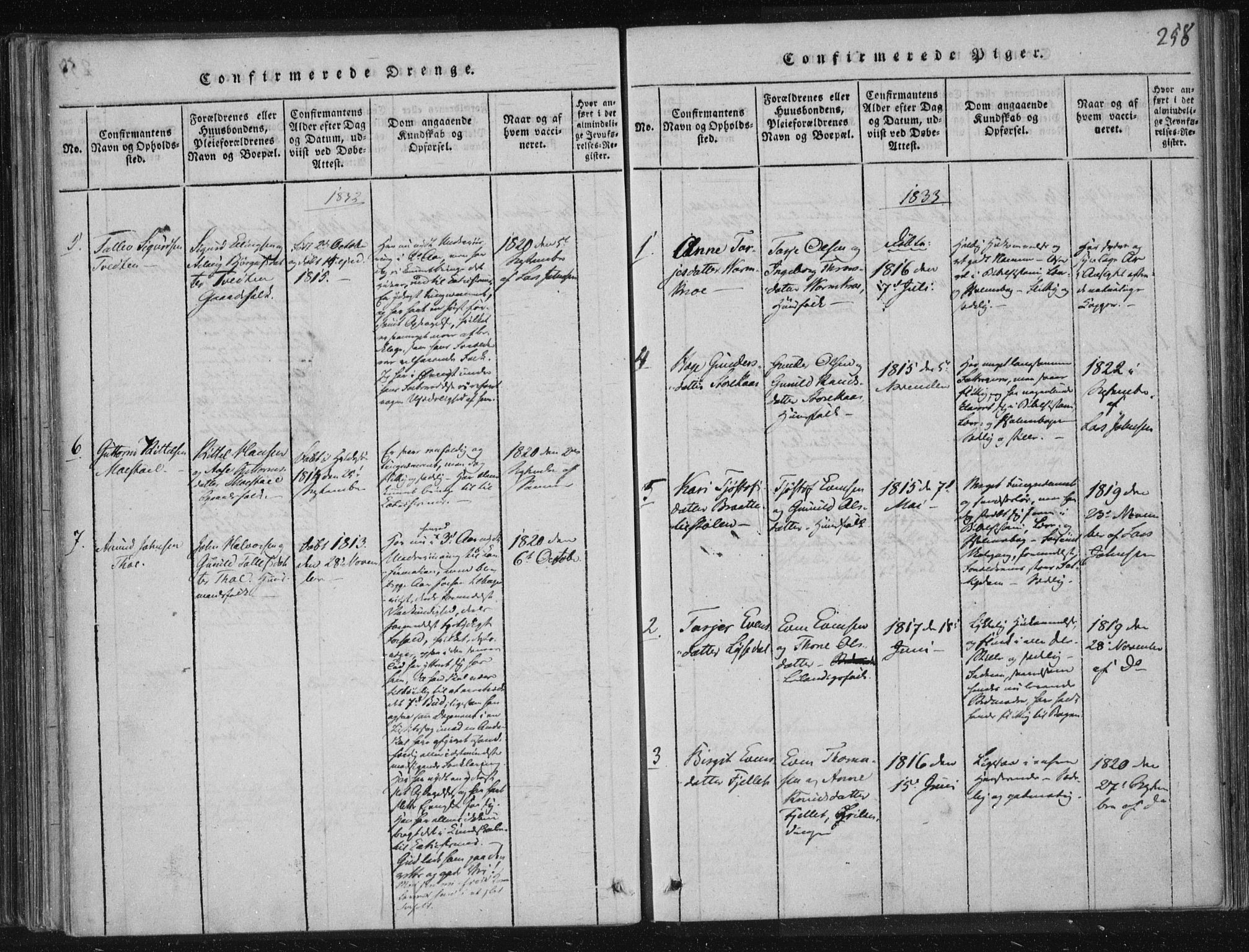 Lårdal kirkebøker, SAKO/A-284/F/Fc/L0001: Parish register (official) no. III 1, 1815-1860, p. 258