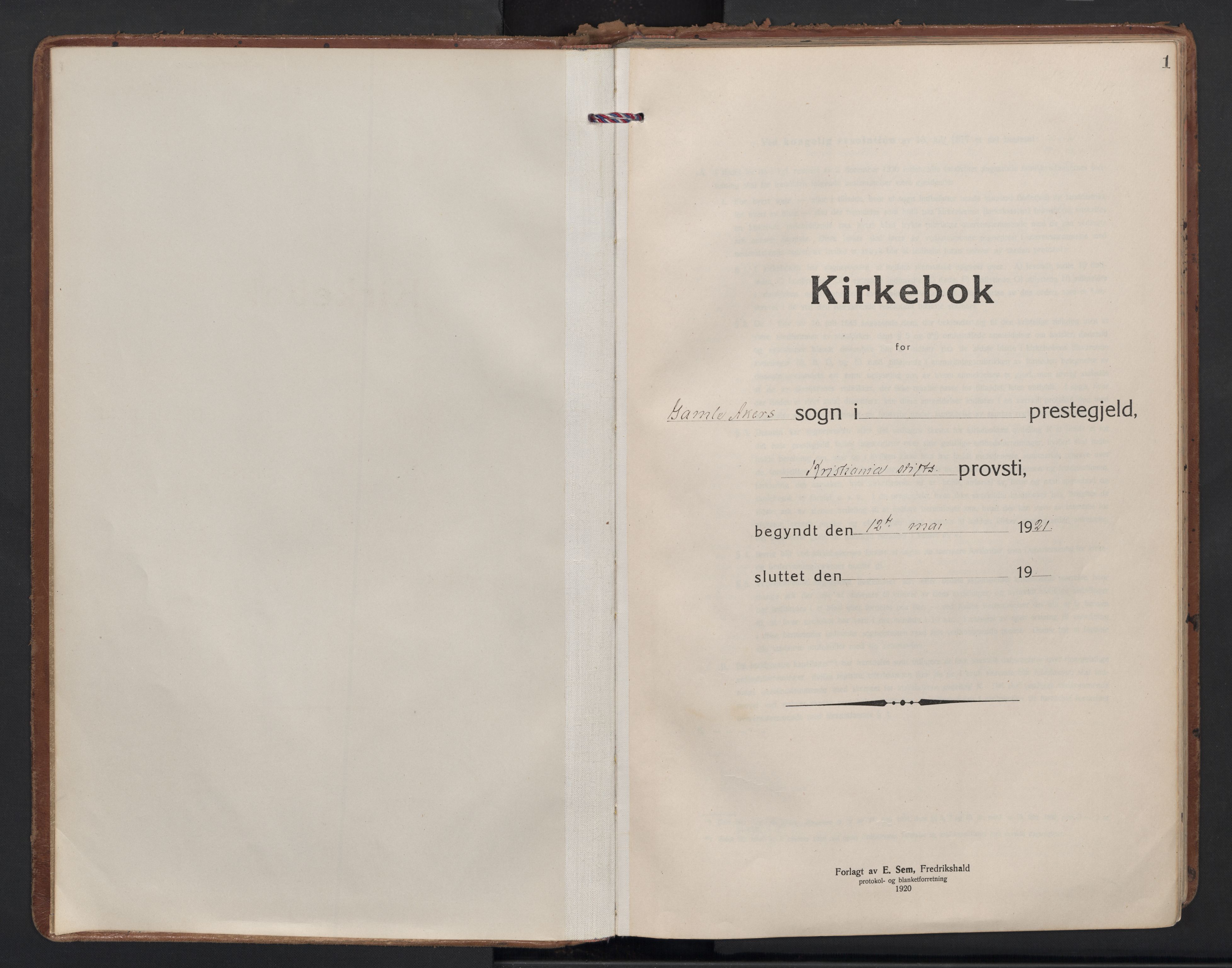 Gamle Aker prestekontor Kirkebøker, SAO/A-10617a/F/L0017: Parish register (official) no. 17, 1921-1931, p. 1