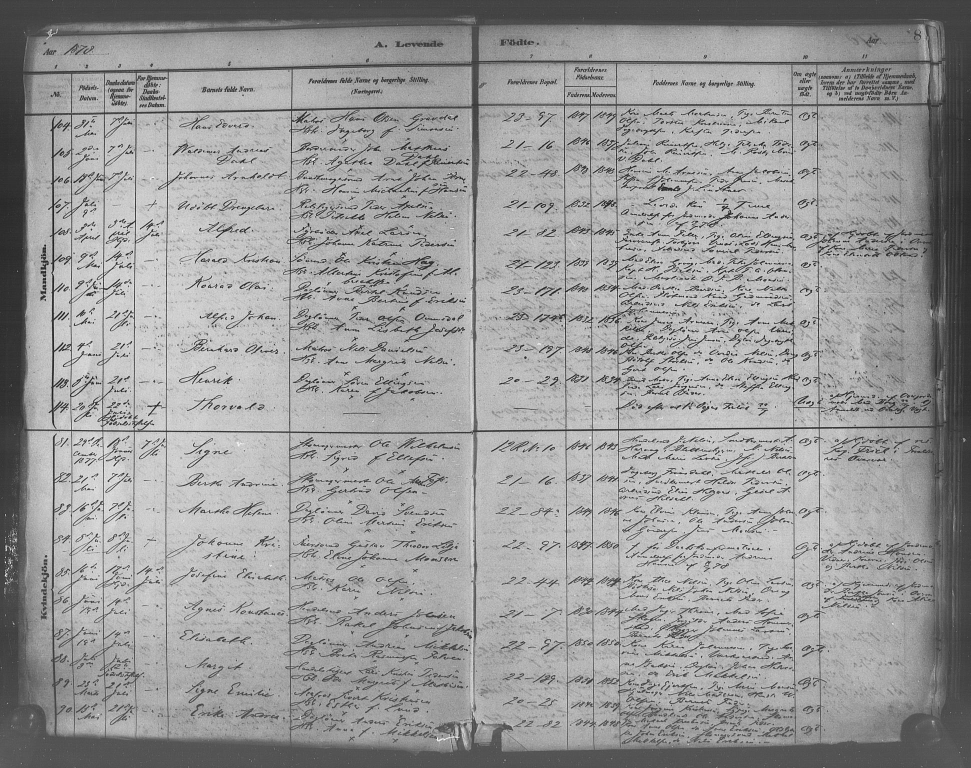 Korskirken sokneprestembete, AV/SAB-A-76101/H/Haa/L0021: Parish register (official) no. B 7, 1878-1889, p. 8