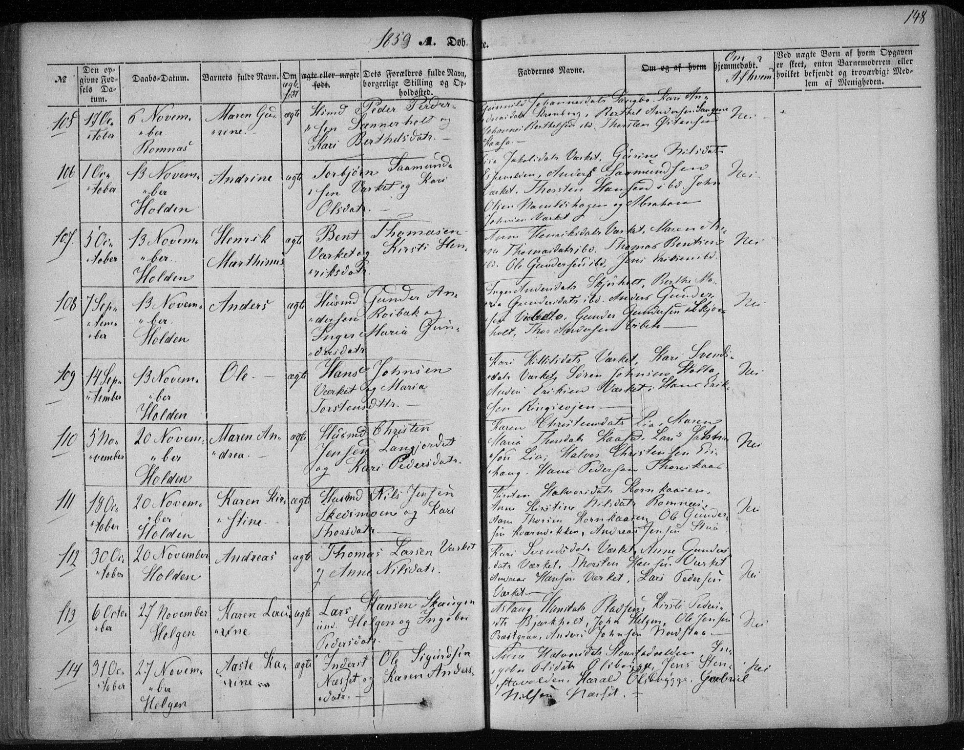 Holla kirkebøker, AV/SAKO-A-272/F/Fa/L0005: Parish register (official) no. 5, 1849-1860, p. 148