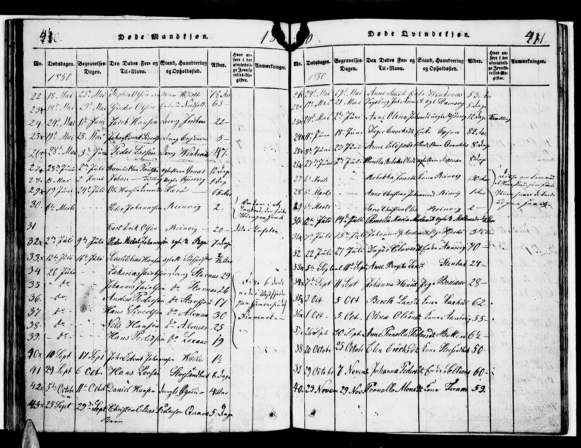 Ministerialprotokoller, klokkerbøker og fødselsregistre - Nordland, AV/SAT-A-1459/853/L0773: Parish register (copy) no. 853C01, 1821-1859, p. 410-411