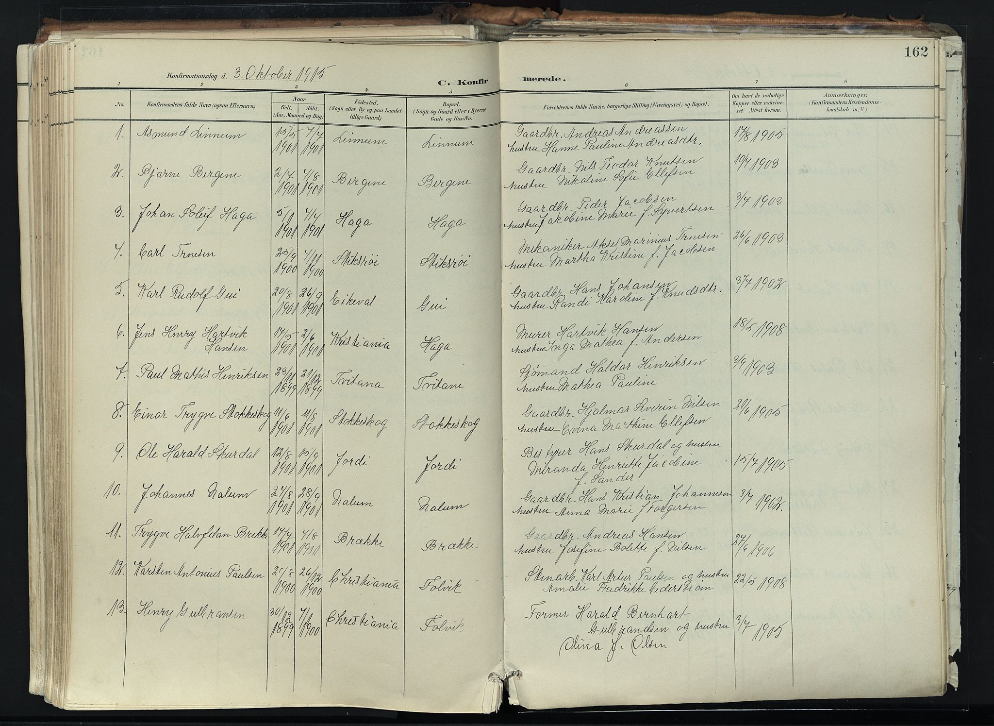 Brunlanes kirkebøker, SAKO/A-342/F/Fc/L0003: Parish register (official) no. III 3, 1900-1922, p. 162