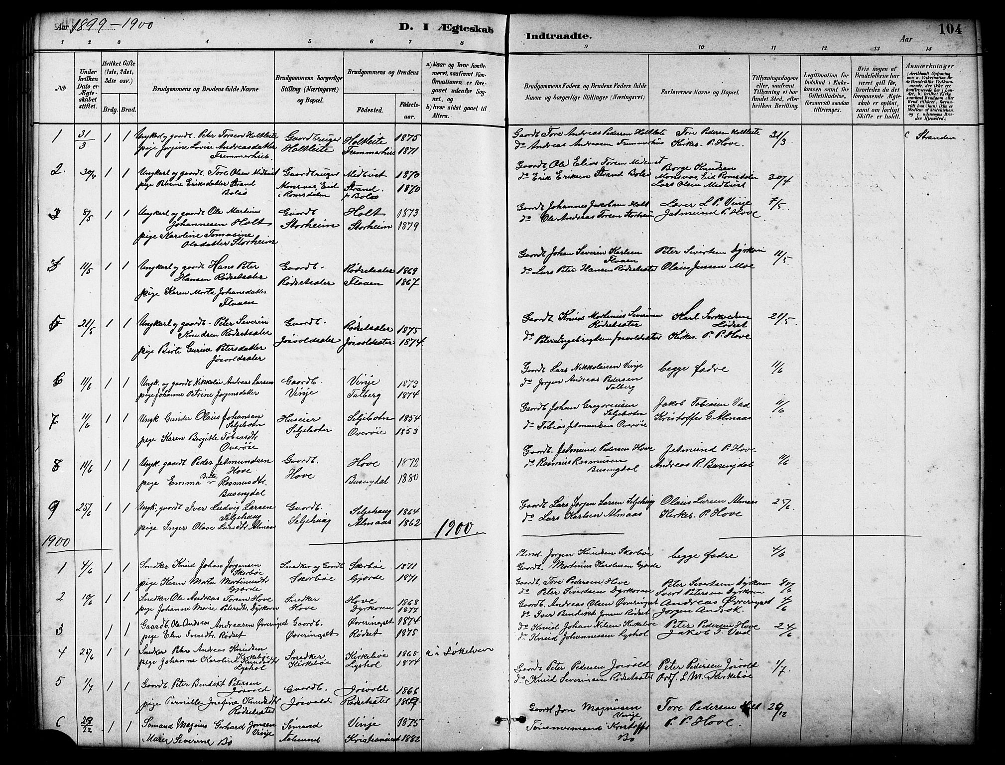Ministerialprotokoller, klokkerbøker og fødselsregistre - Møre og Romsdal, SAT/A-1454/521/L0302: Parish register (copy) no. 521C03, 1882-1907, p. 104