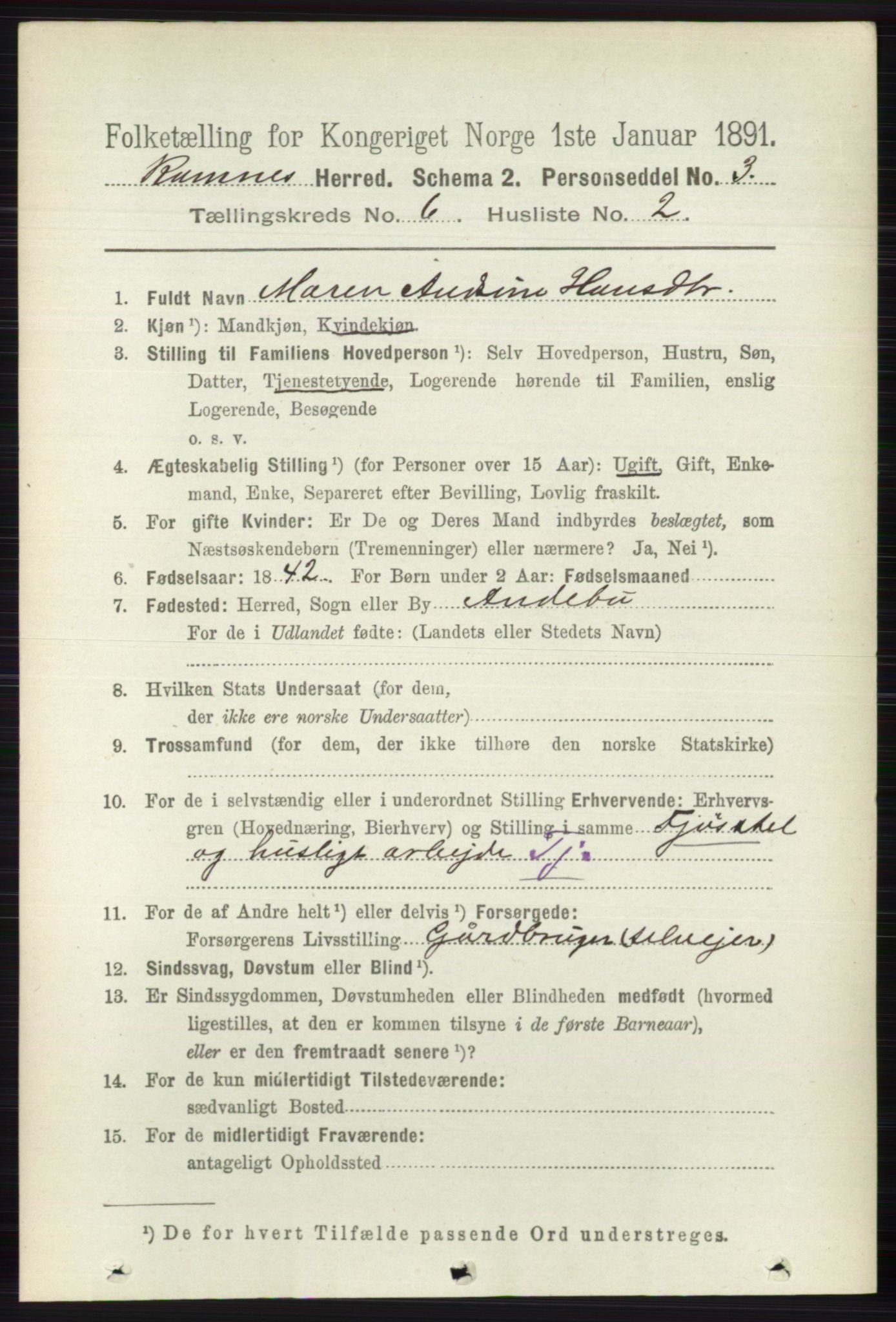 RA, 1891 census for 0718 Ramnes, 1891, p. 3330