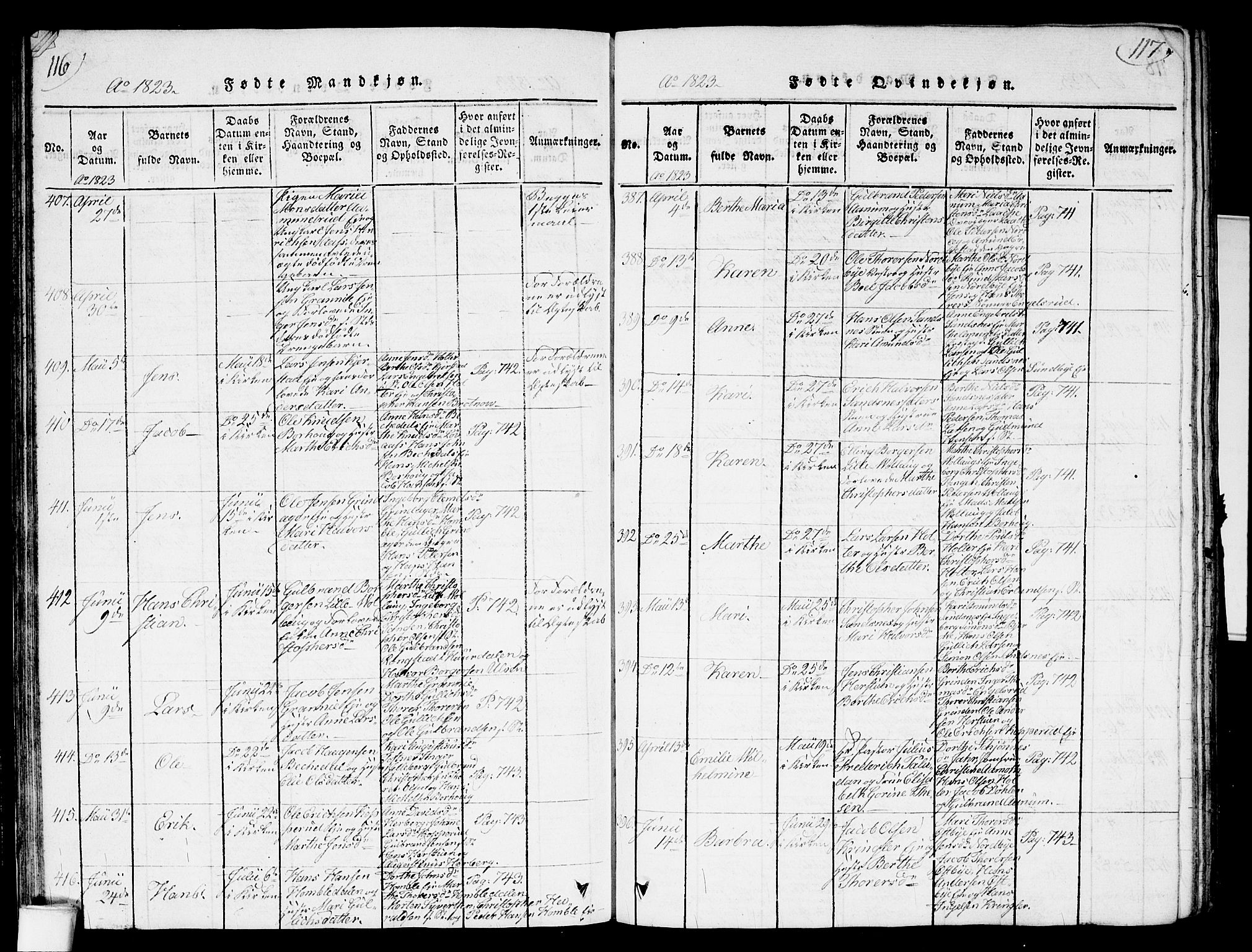 Nannestad prestekontor Kirkebøker, AV/SAO-A-10414a/G/Ga/L0001: Parish register (copy) no. I 1, 1815-1839, p. 116-117