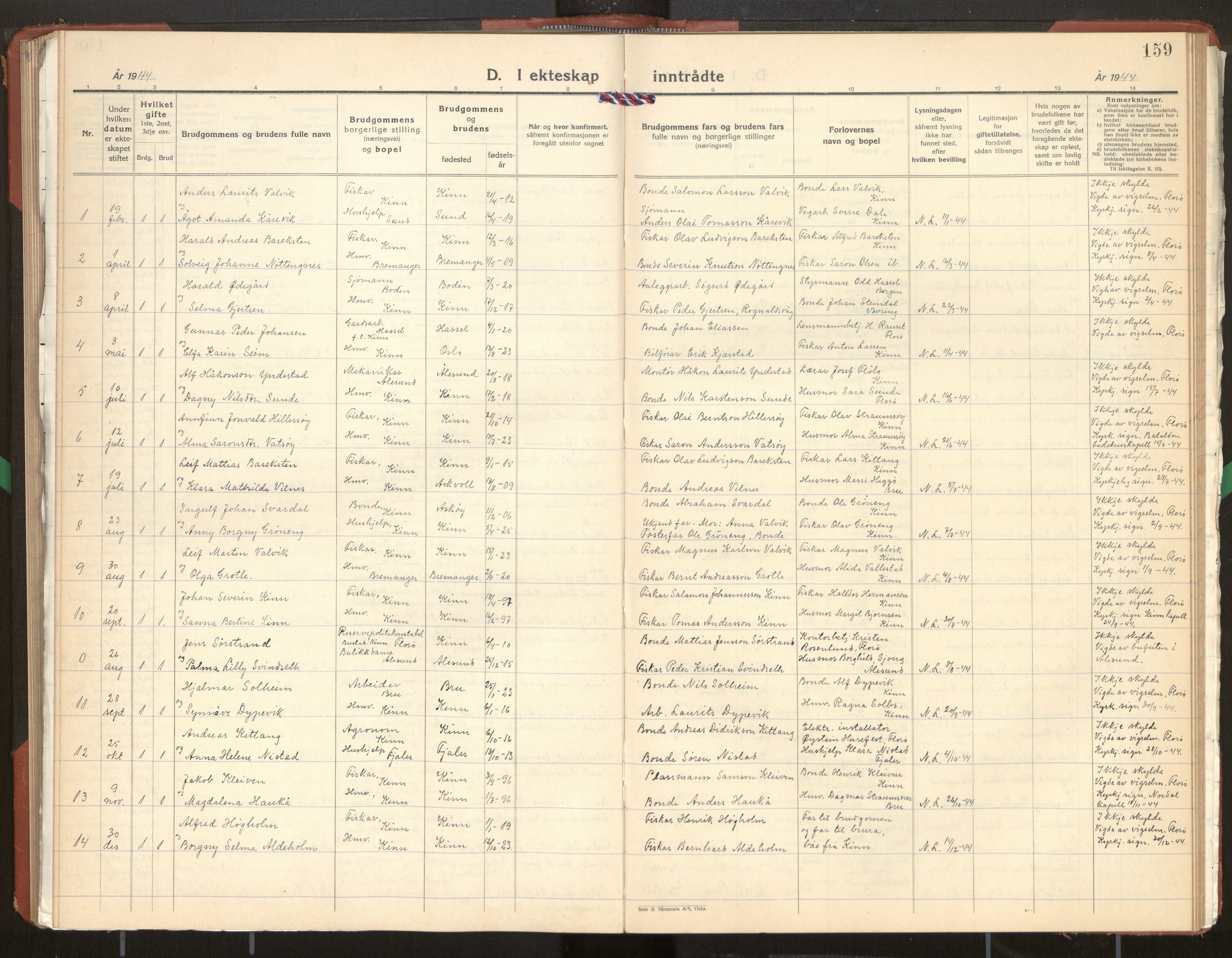 Kinn sokneprestembete, SAB/A-80801/H/Hab/Haba/L0003: Parish register (copy) no. A 3, 1939-1960, p. 159