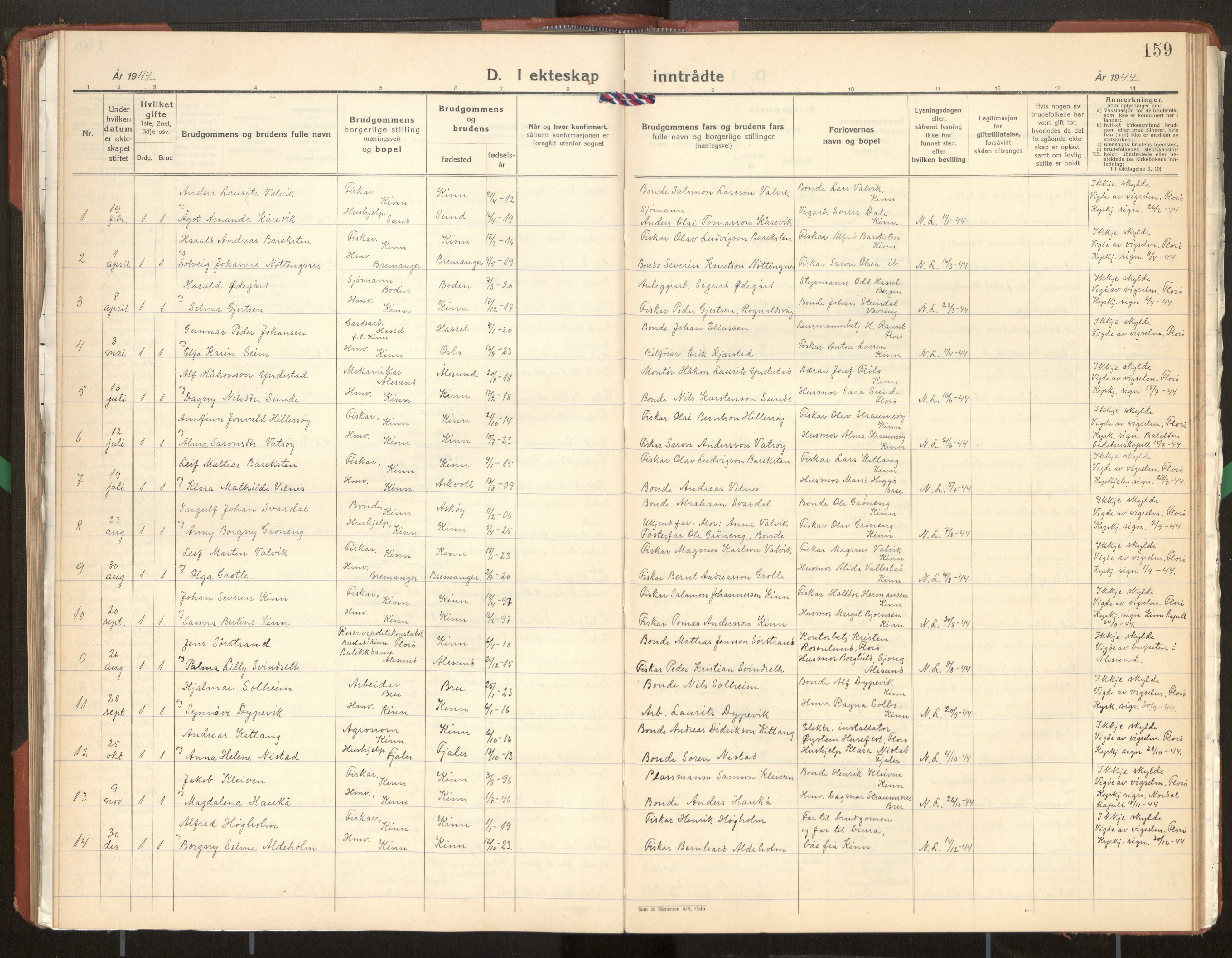 Kinn sokneprestembete, AV/SAB-A-80801/H/Hab/Haba/L0003: Parish register (copy) no. A 3, 1939-1960, p. 159