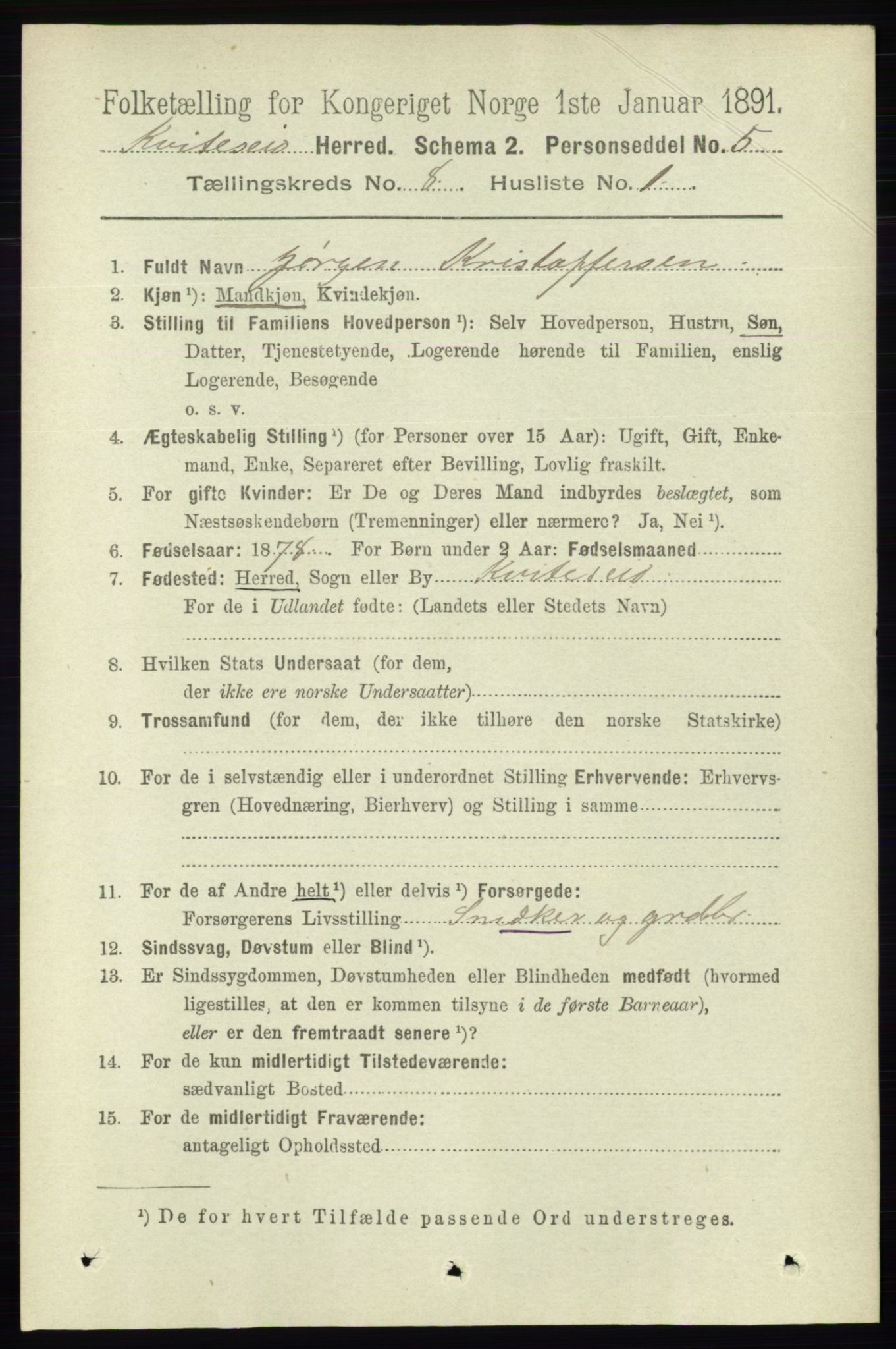 RA, 1891 census for 0829 Kviteseid, 1891, p. 1608