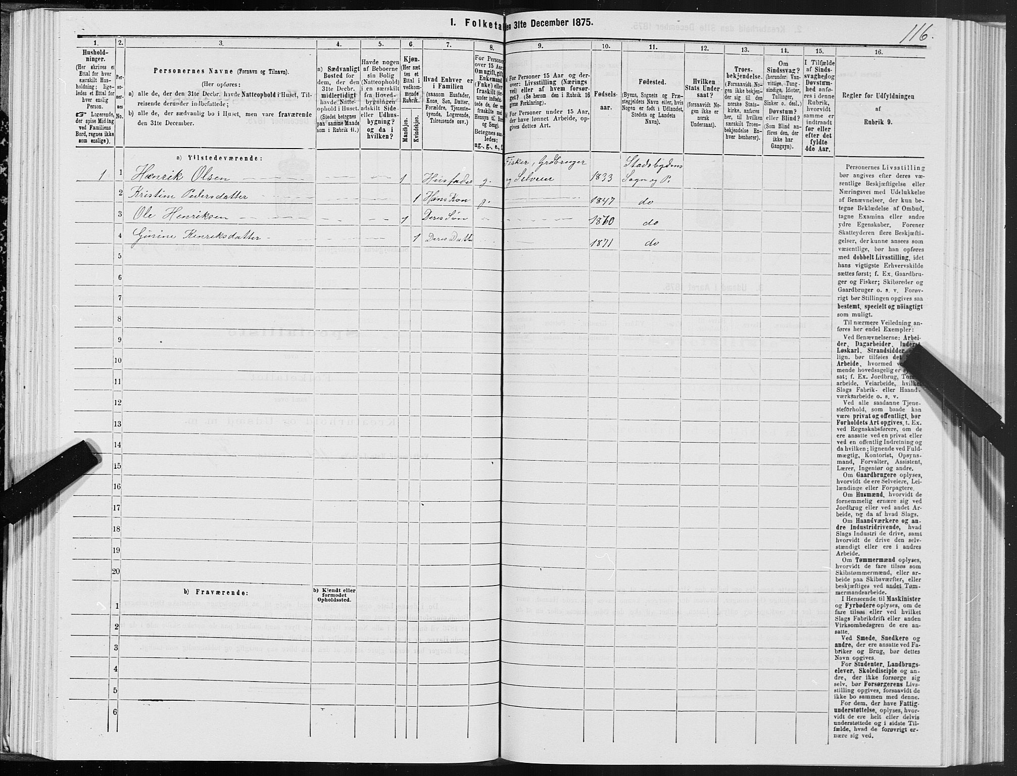 SAT, 1875 census for 1625P Stadsbygd, 1875, p. 1116