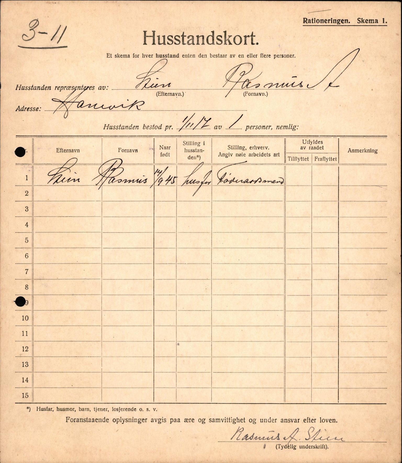 IKAH, Meland kommune, Provianteringsrådet, Husstander per 01.11.1917, 1917-1918, p. 13