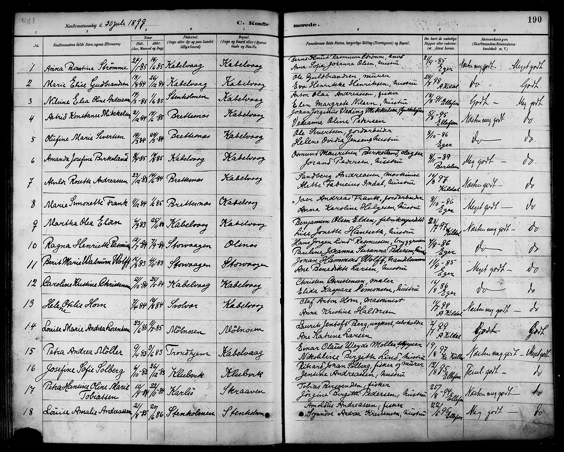 Ministerialprotokoller, klokkerbøker og fødselsregistre - Nordland, SAT/A-1459/874/L1060: Parish register (official) no. 874A04, 1890-1899, p. 190