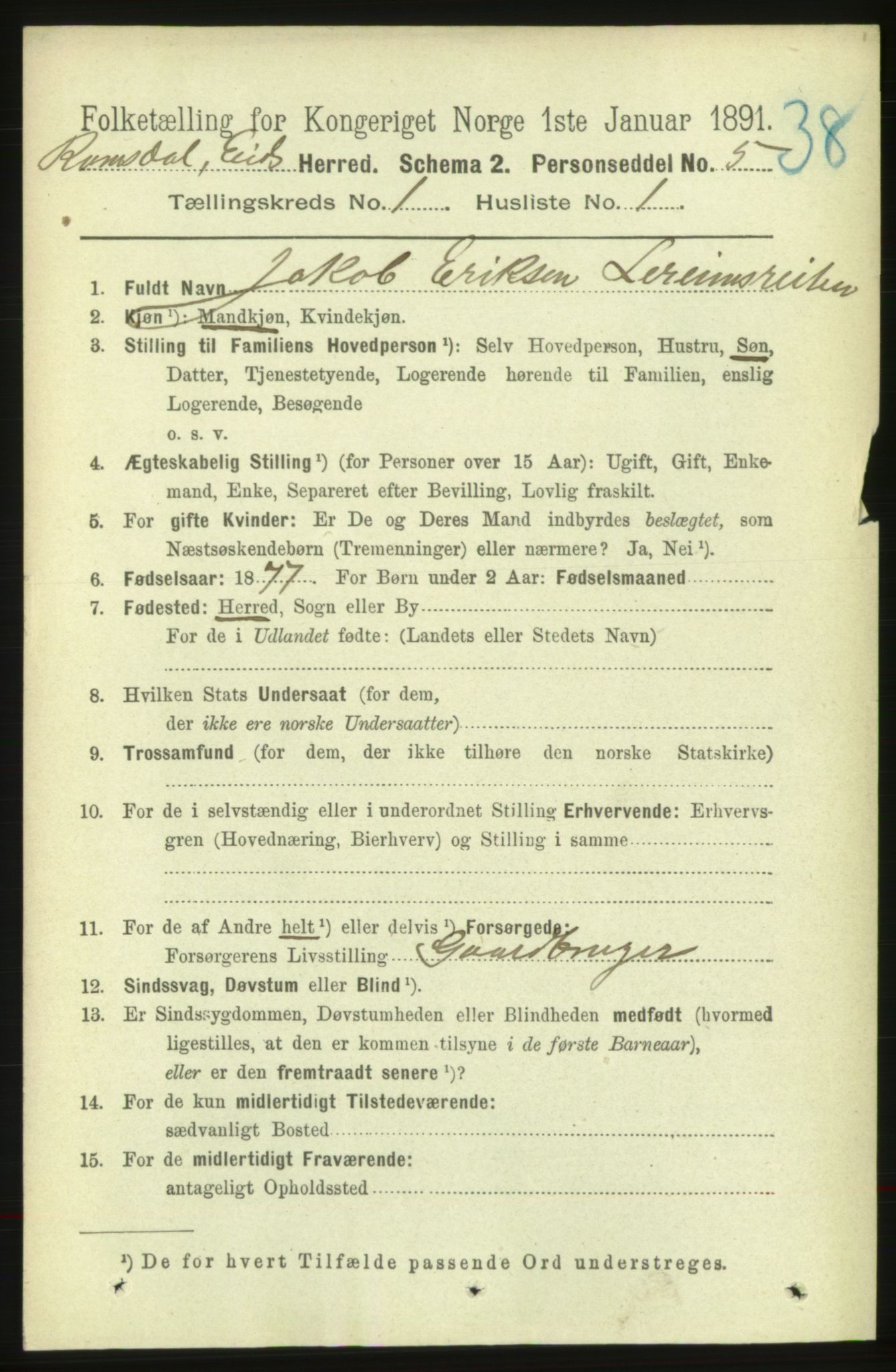 RA, 1891 census for 1538 Eid, 1891, p. 79