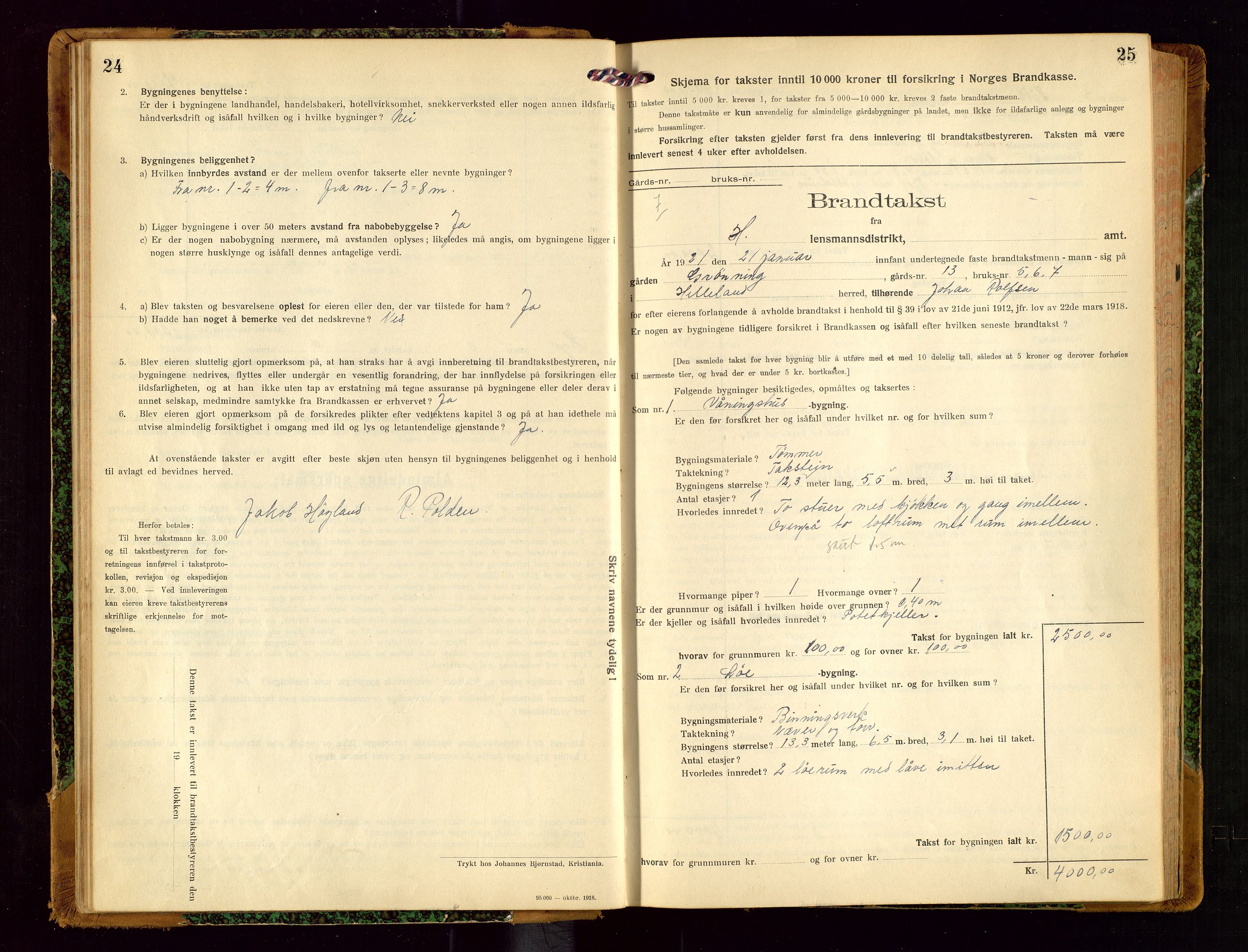 Helleland lensmannskontor, AV/SAST-A-100209/Gob/L0002: "Brandtakstprotokoll", 1921-1930, p. 24-25