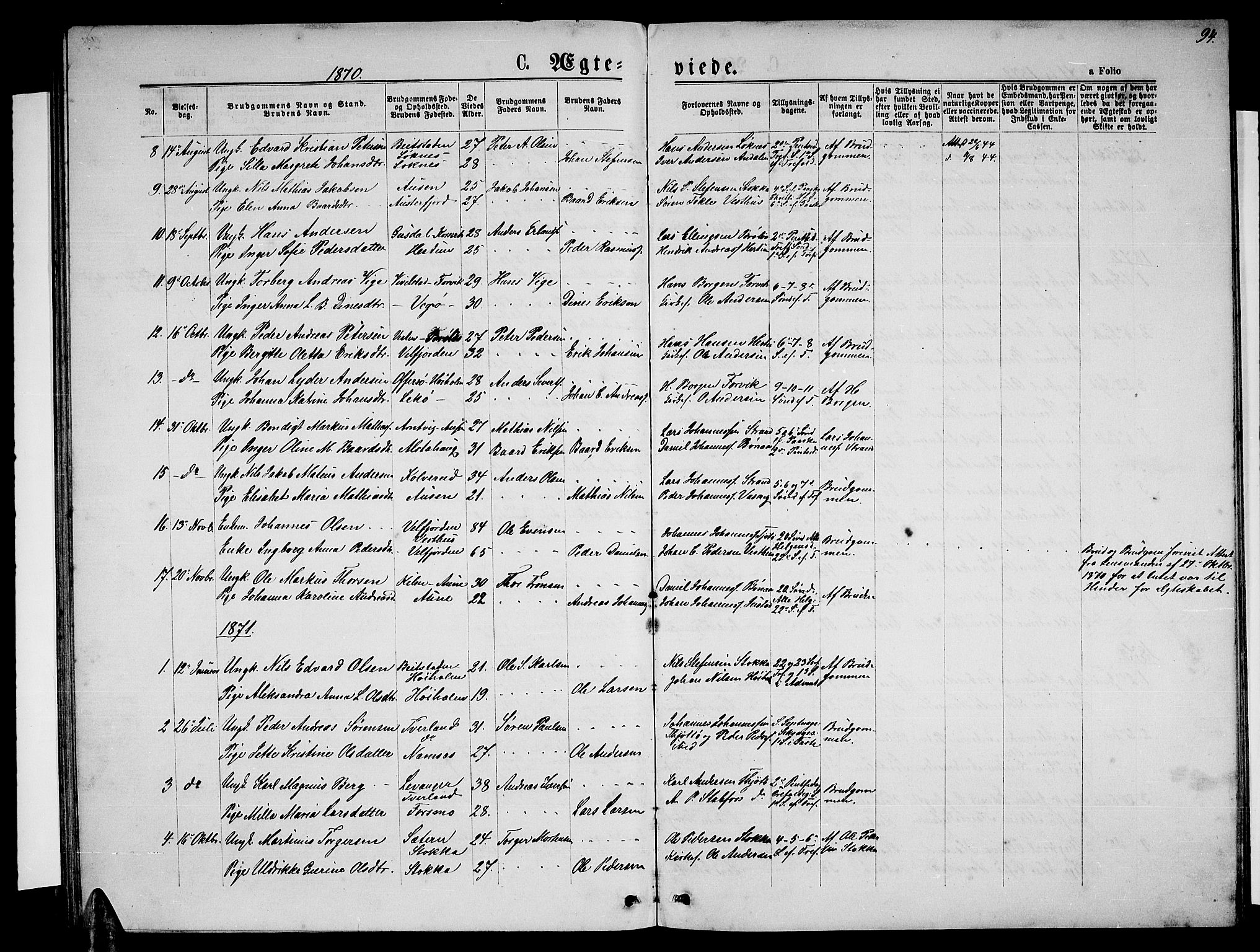 Ministerialprotokoller, klokkerbøker og fødselsregistre - Nordland, SAT/A-1459/819/L0276: Parish register (copy) no. 819C02, 1869-1887, p. 94