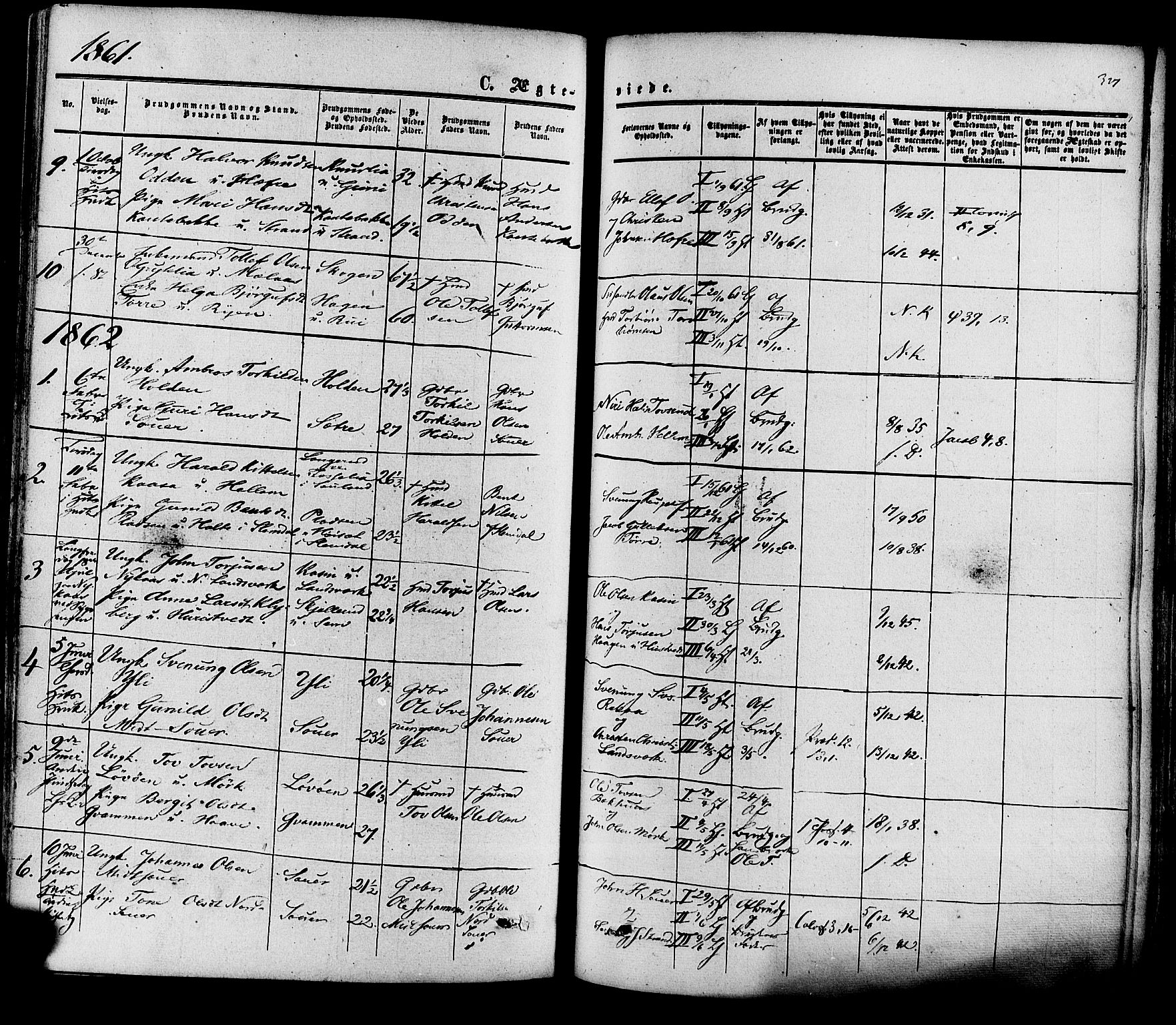 Heddal kirkebøker, SAKO/A-268/F/Fa/L0007: Parish register (official) no. I 7, 1855-1877, p. 327
