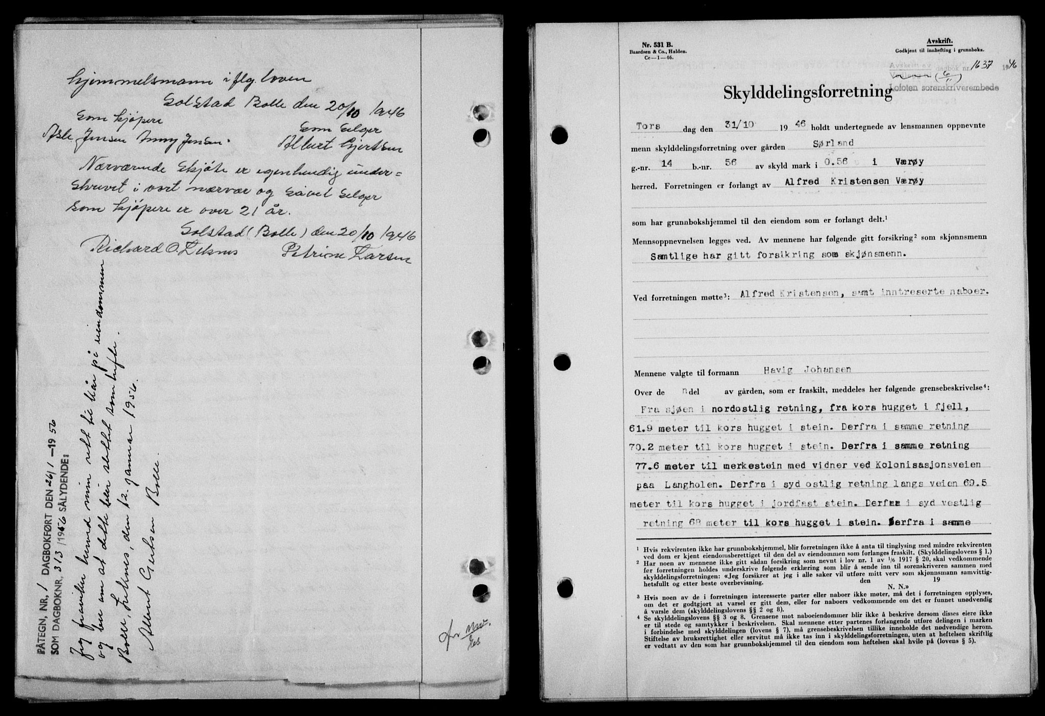 Lofoten sorenskriveri, SAT/A-0017/1/2/2C/L0015a: Mortgage book no. 15a, 1946-1947, Diary no: : 1637/1946