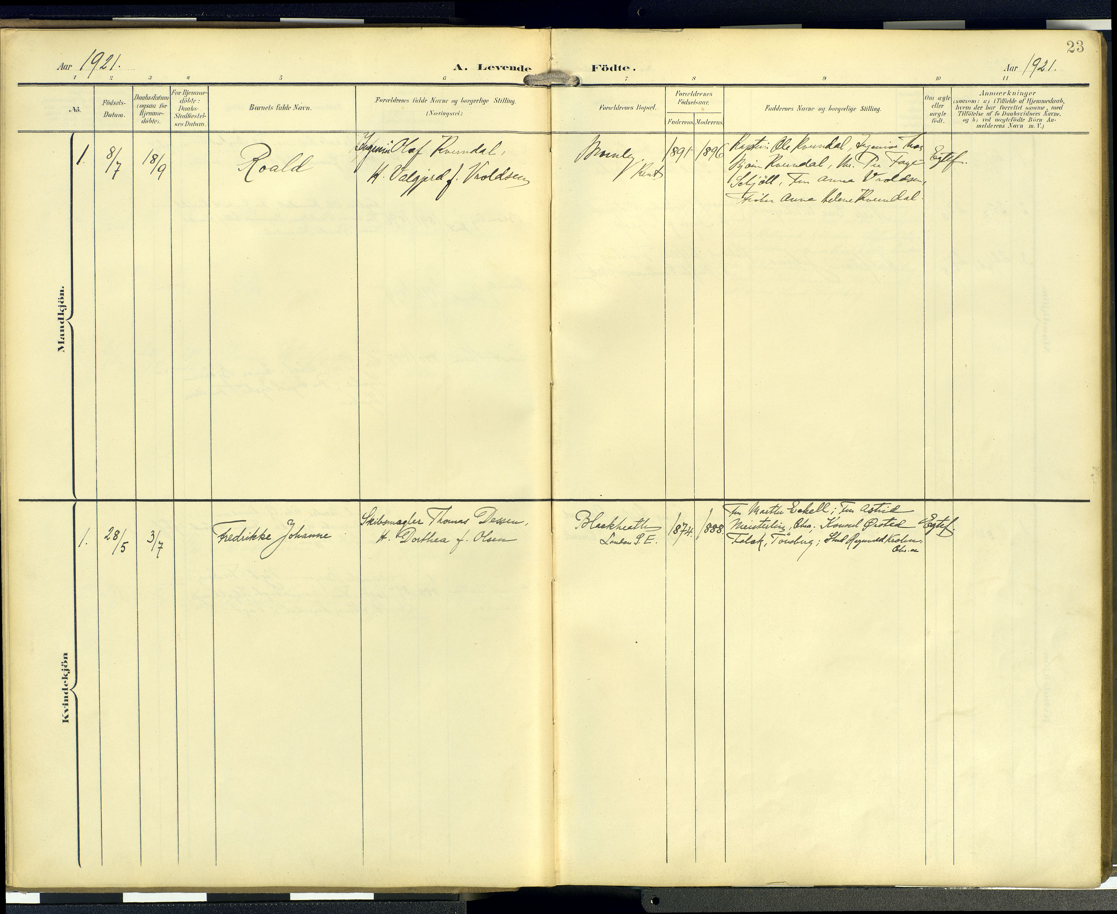  Den norske sjømannsmisjon i utlandet/London m/bistasjoner, SAB/SAB/PA-0103/H/Ha/L0003: Parish register (official) no. A 3, 1903-1934, p. 22b-23a