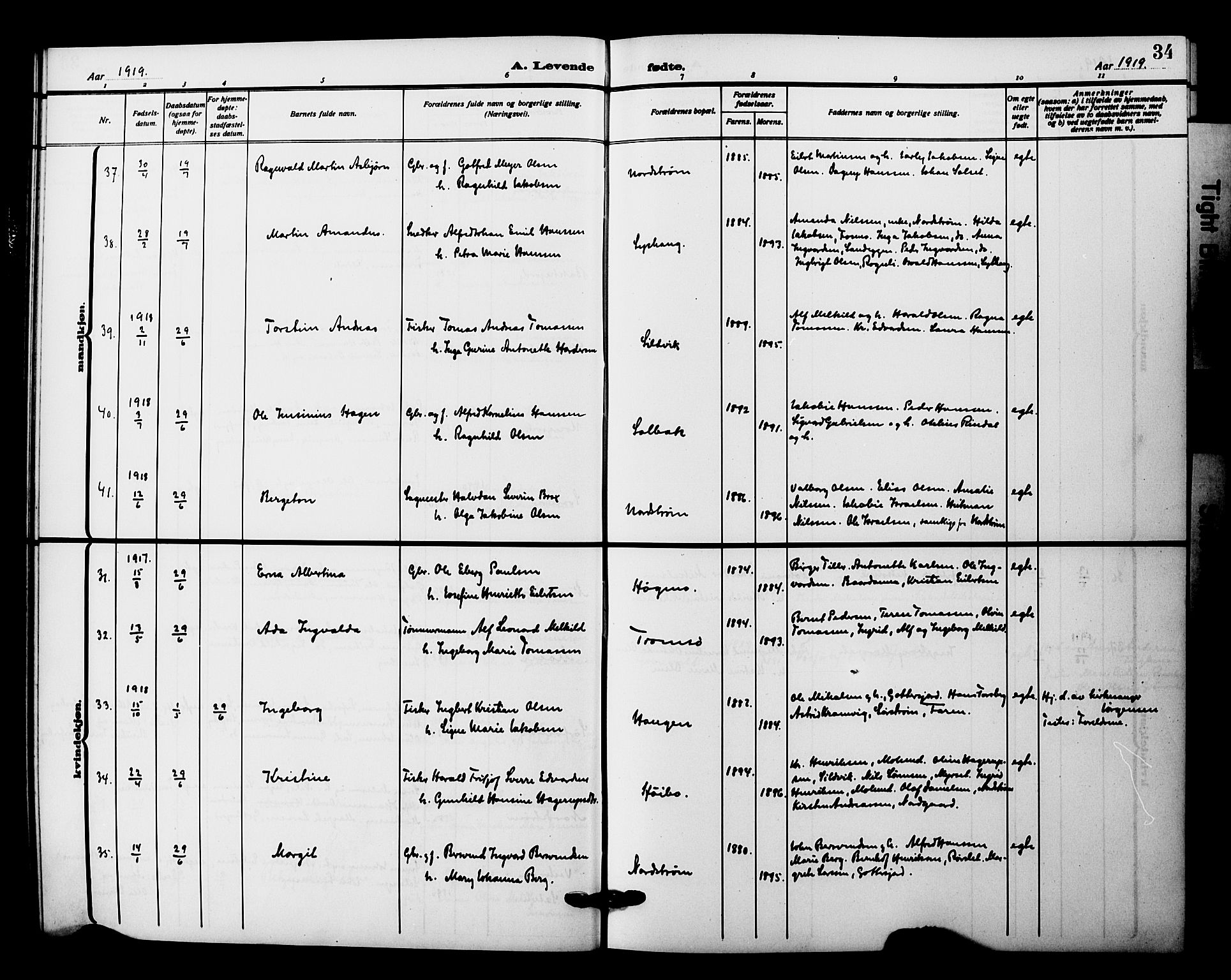 Tranøy sokneprestkontor, AV/SATØ-S-1313/I/Ia/Iab/L0023klokker: Parish register (copy) no. 23, 1913-1928, p. 34