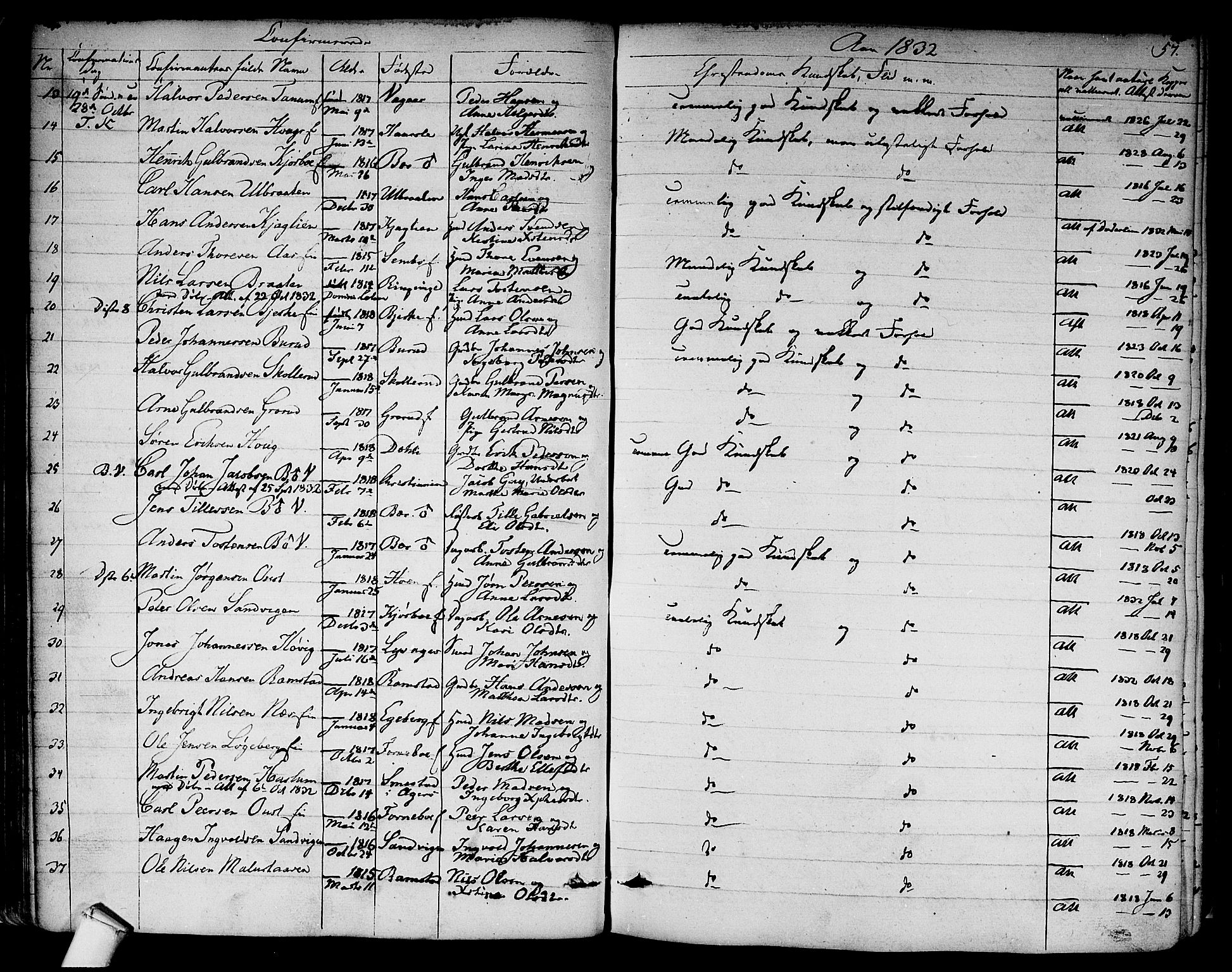 Asker prestekontor Kirkebøker, AV/SAO-A-10256a/F/Fa/L0009: Parish register (official) no. I 9, 1825-1878, p. 57