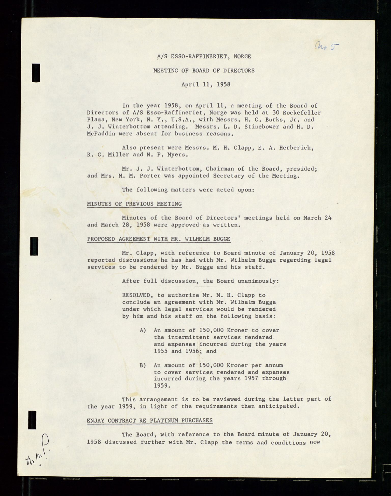 PA 1537 - A/S Essoraffineriet Norge, AV/SAST-A-101957/A/Aa/L0001/0002: Styremøter / Shareholder meetings, board meetings, by laws (vedtekter), 1957-1960, p. 170