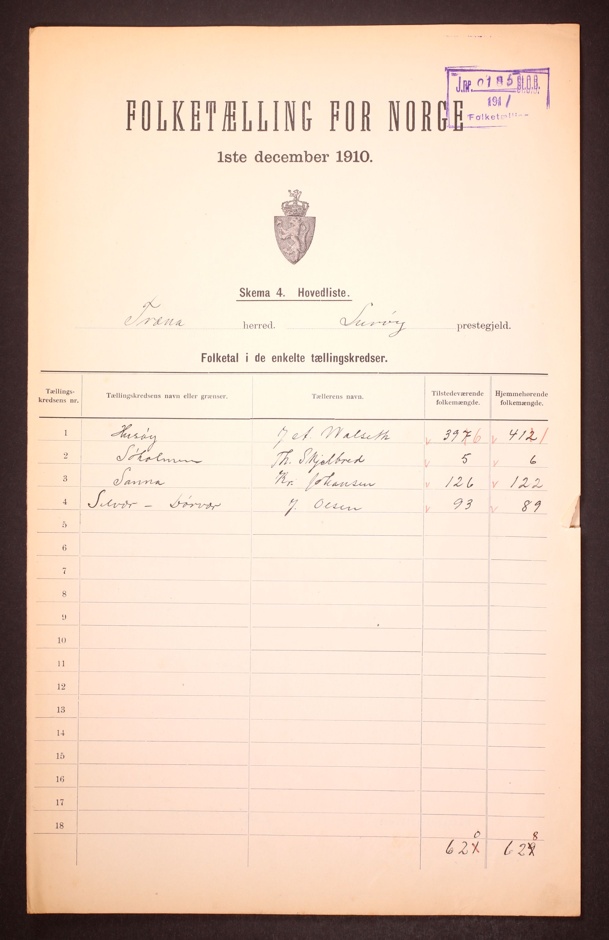 RA, 1910 census for Træna, 1910, p. 2