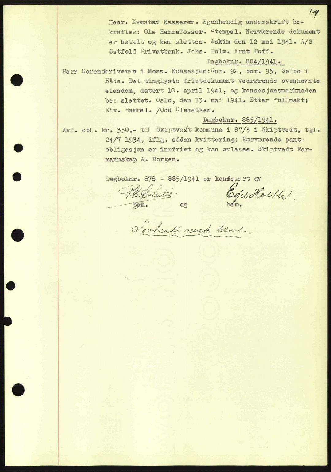 Moss sorenskriveri, SAO/A-10168: Mortgage book no. B10, 1940-1941, Diary no: : 884/1941