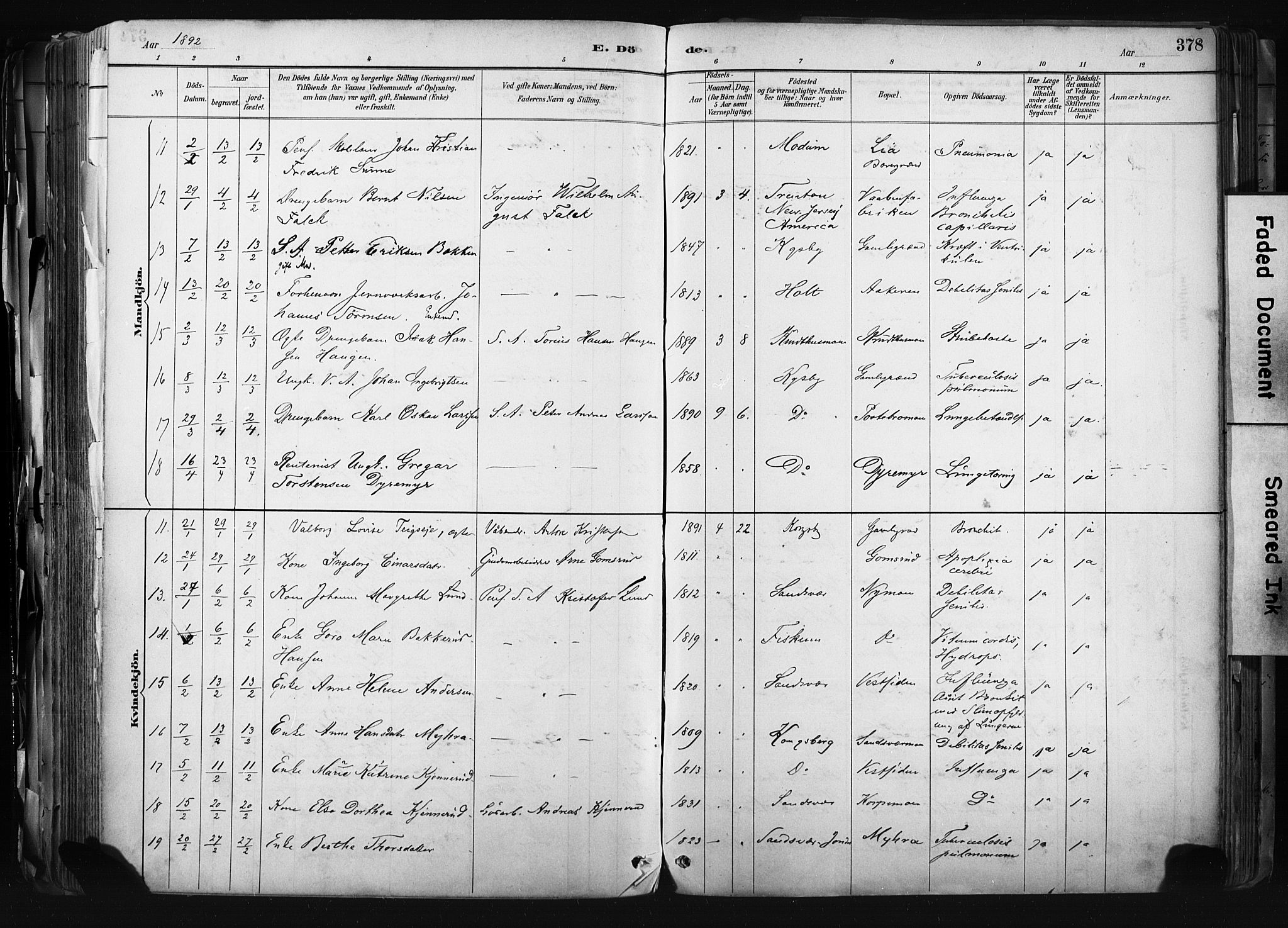 Kongsberg kirkebøker, AV/SAKO-A-22/F/Fb/L0002: Parish register (official) no. II 2, 1886-1896, p. 378