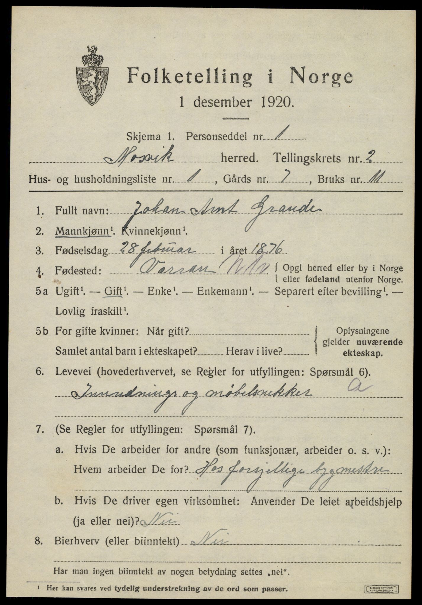 SAT, 1920 census for Mosvik, 1920, p. 562