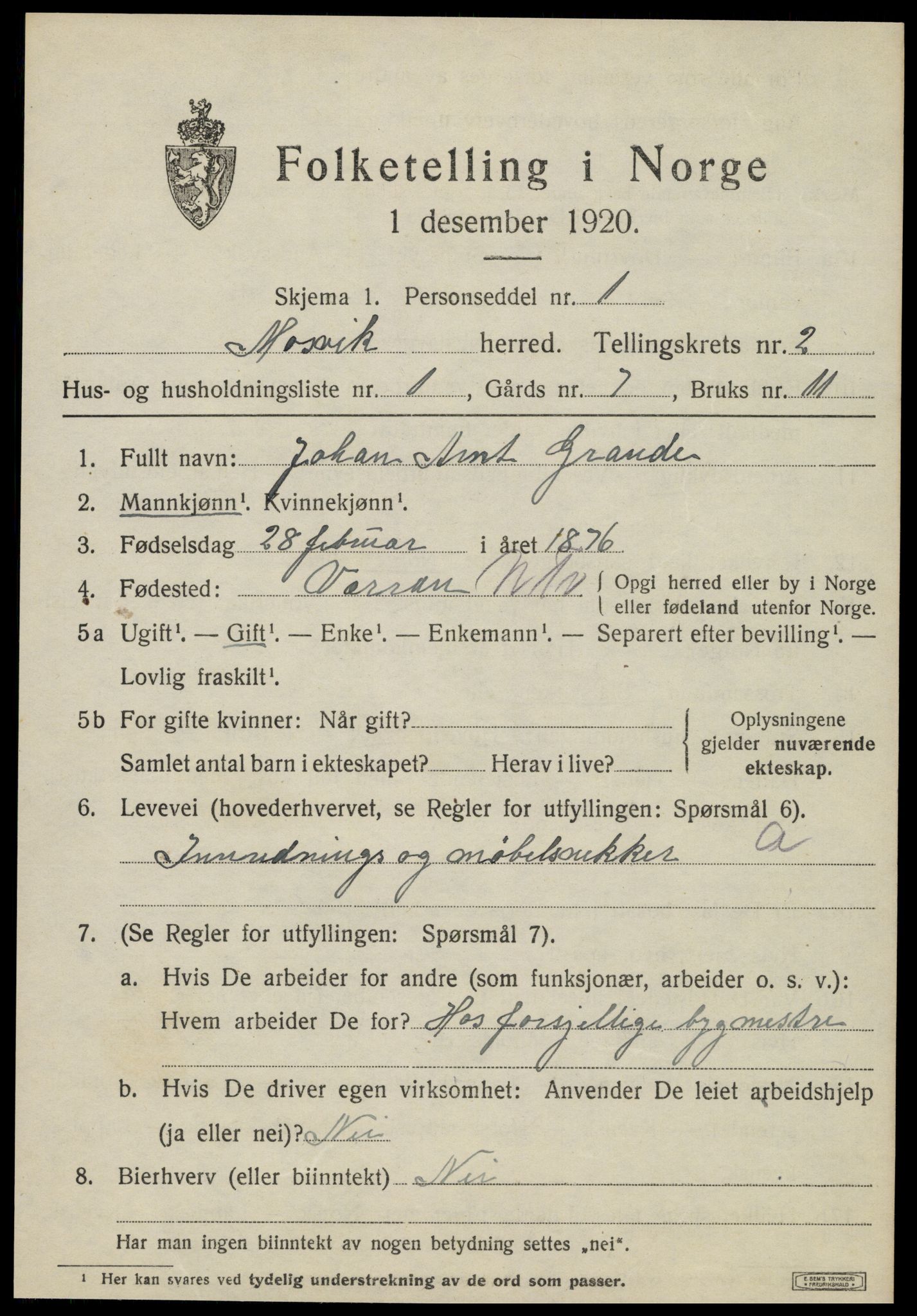 SAT, 1920 census for Mosvik, 1920, p. 562