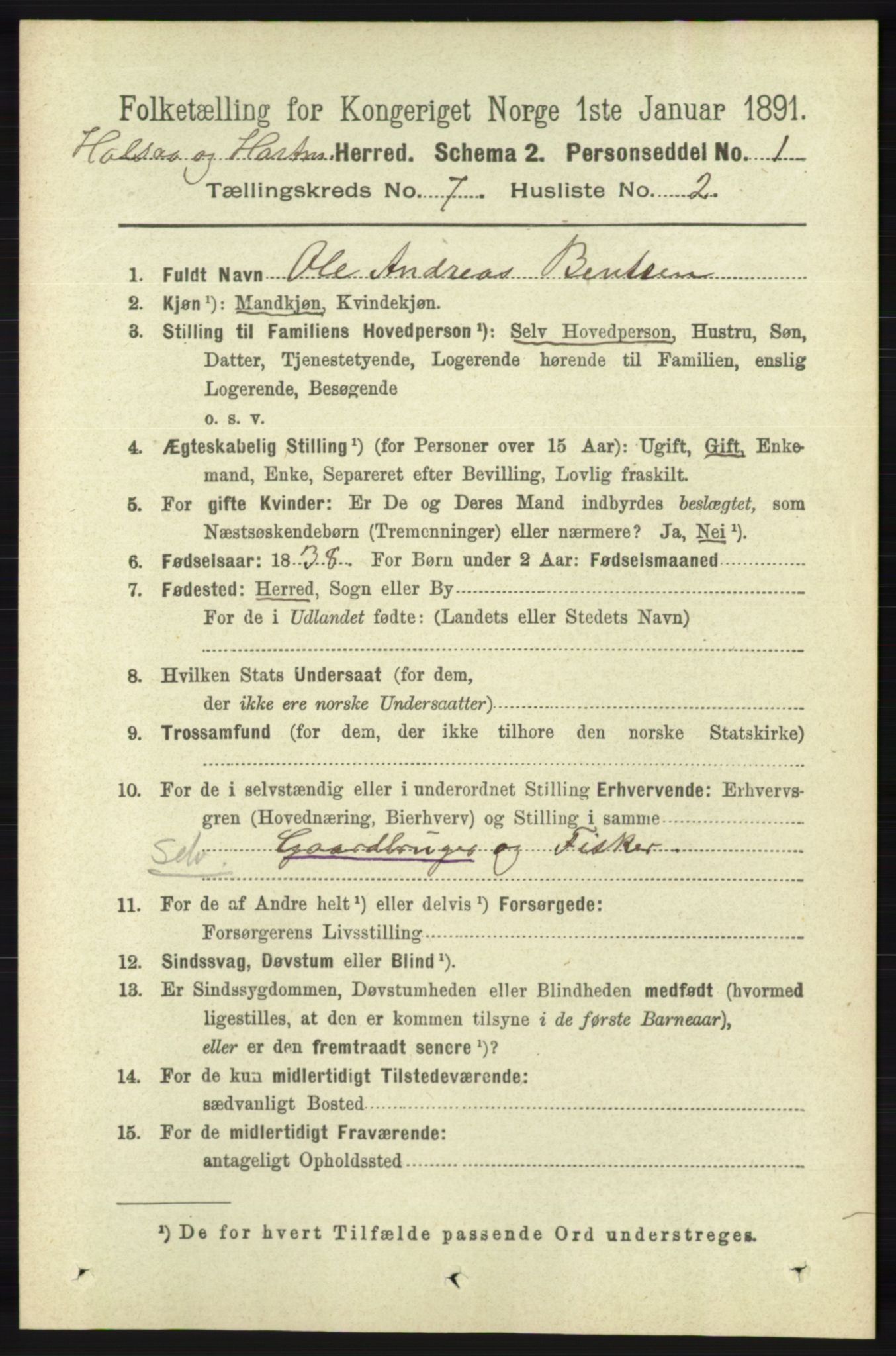 RA, 1891 census for 1019 Halse og Harkmark, 1891, p. 2751