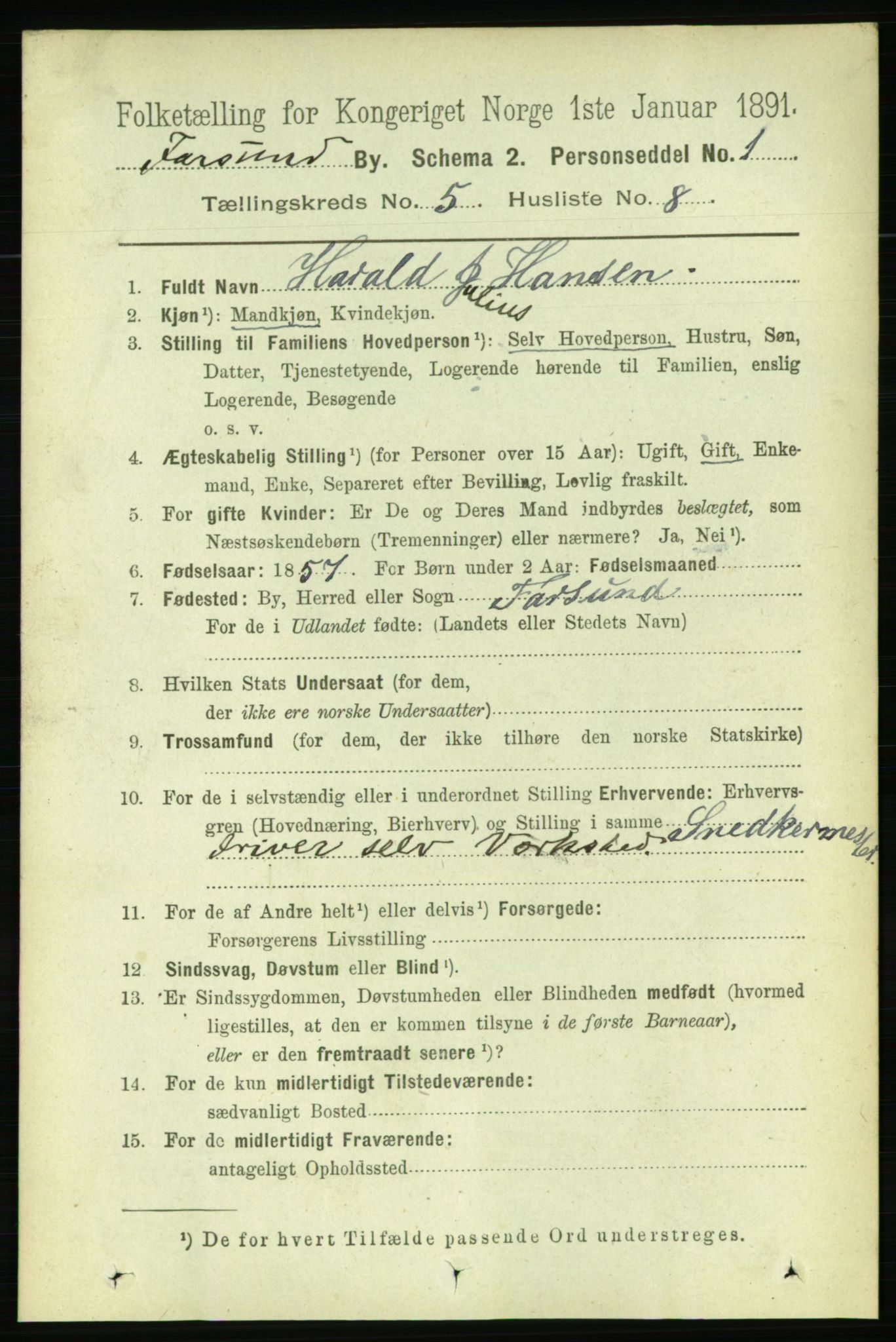 RA, 1891 census for 1003 Farsund, 1891, p. 1990