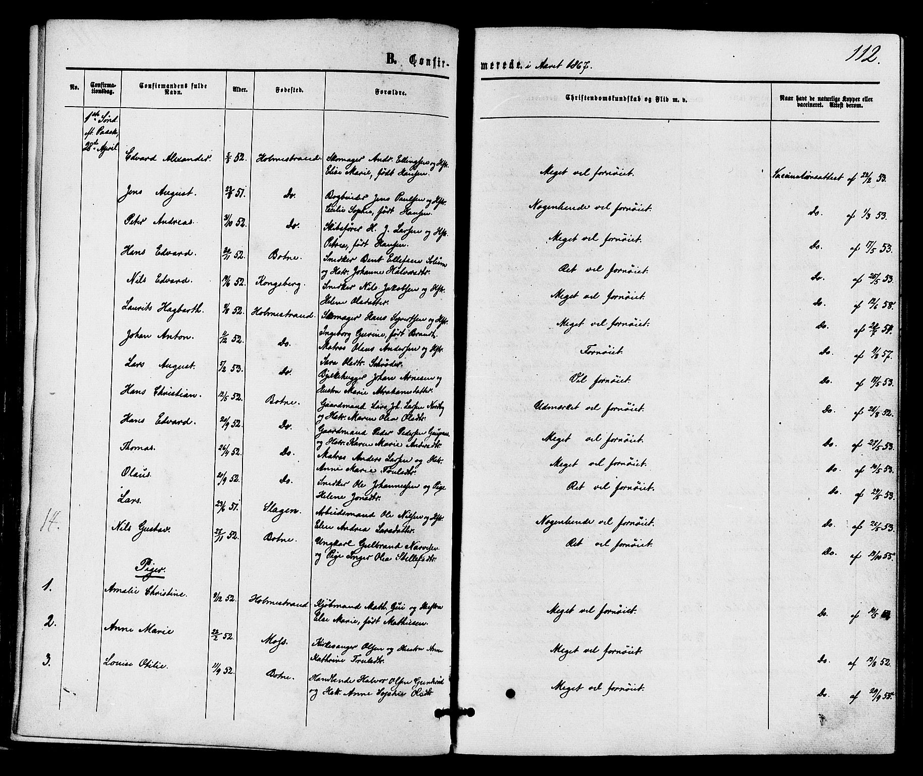 Holmestrand kirkebøker, AV/SAKO-A-346/F/Fa/L0003: Parish register (official) no. 3, 1867-1879, p. 112