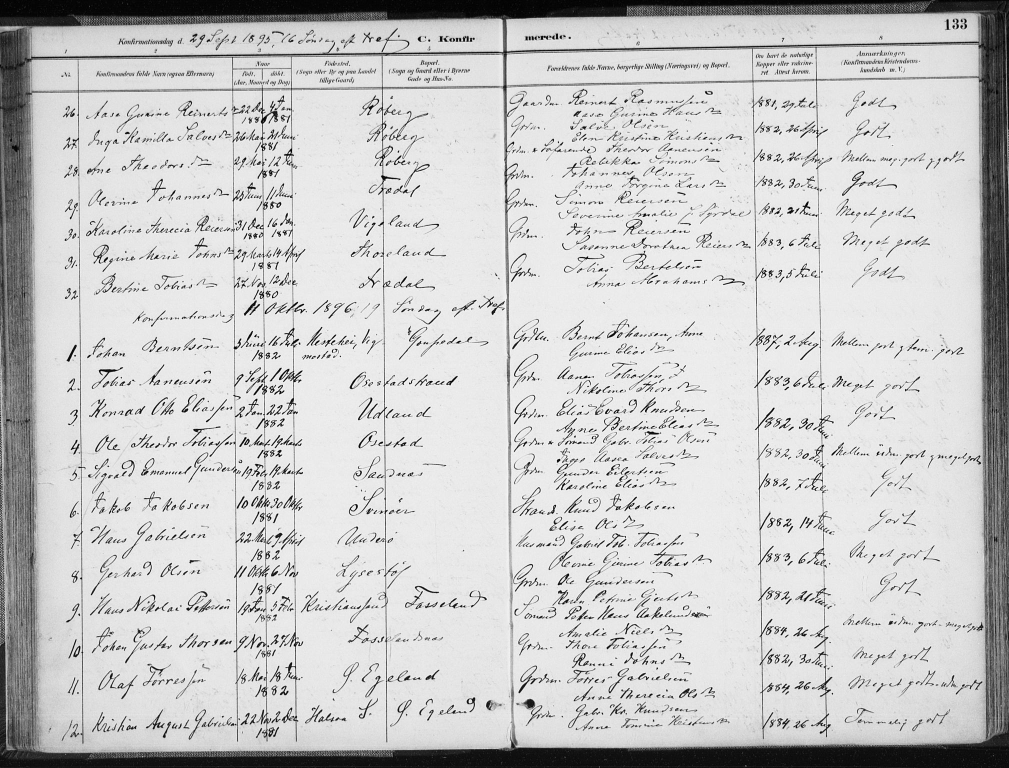 Sør-Audnedal sokneprestkontor, AV/SAK-1111-0039/F/Fa/Fab/L0010: Parish register (official) no. A 10, 1892-1913, p. 133