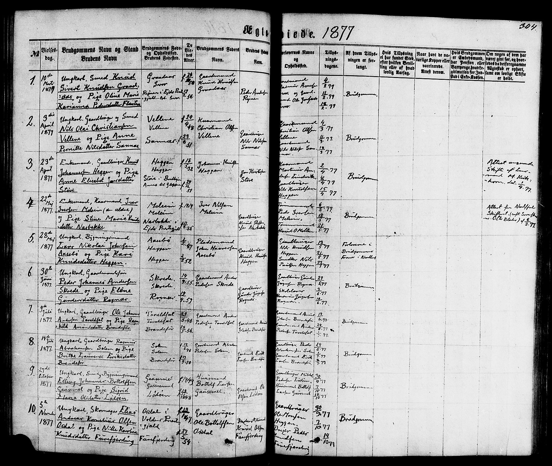 Hornindal sokneprestembete, AV/SAB-A-82401/H/Haa/Haaa/L0002: Parish register (official) no. A 2, 1867-1884, p. 304