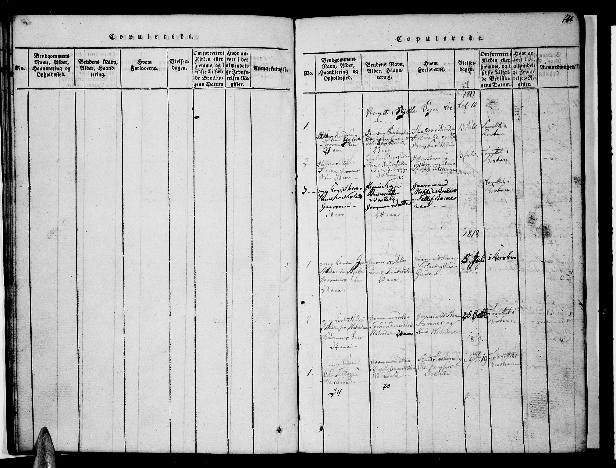 Valle sokneprestkontor, SAK/1111-0044/F/Fb/Fbc/L0001: Parish register (copy) no. B 1 /3, 1816-1829, p. 222
