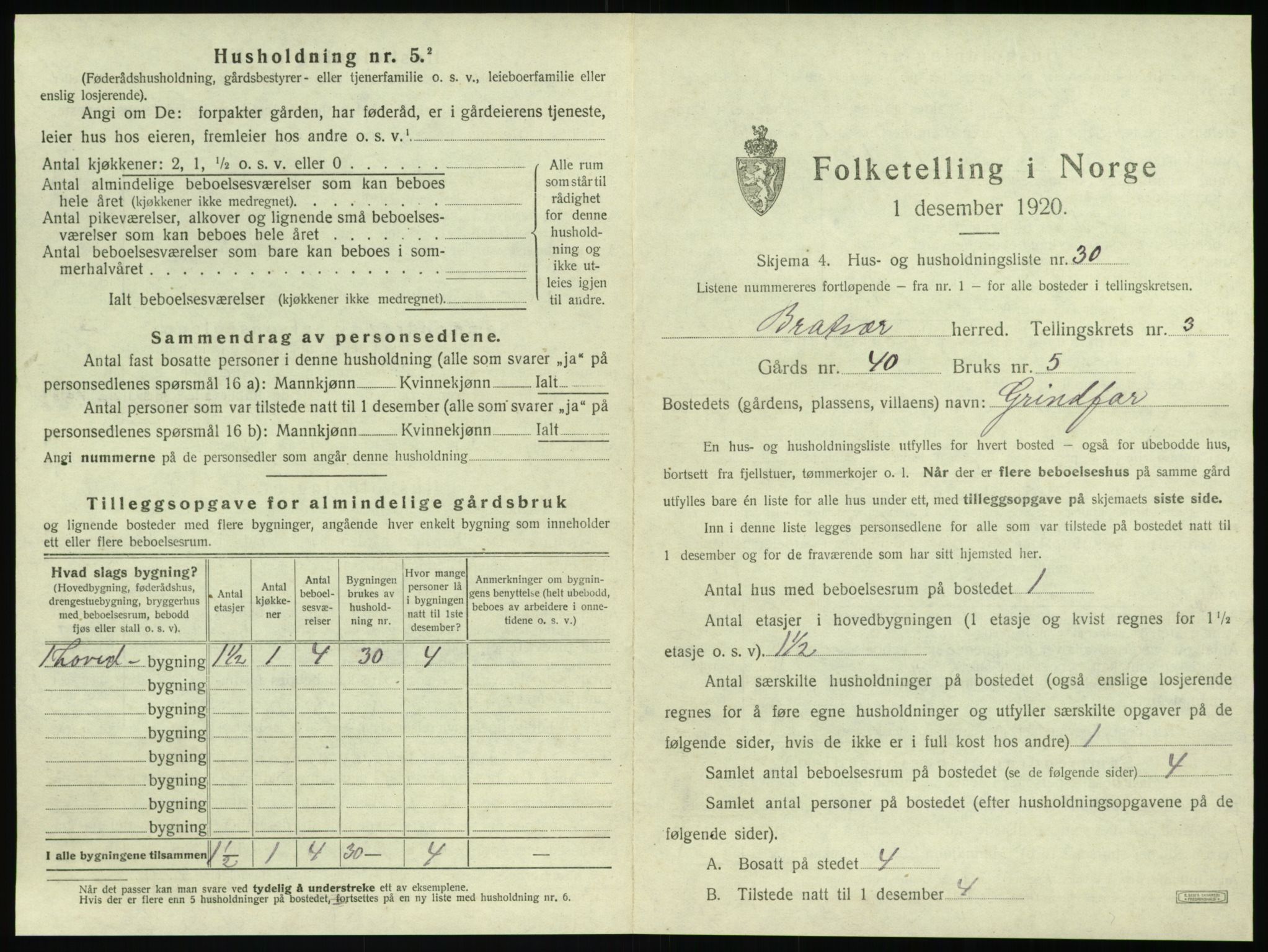 SAT, 1920 census for Brattvær, 1920, p. 176