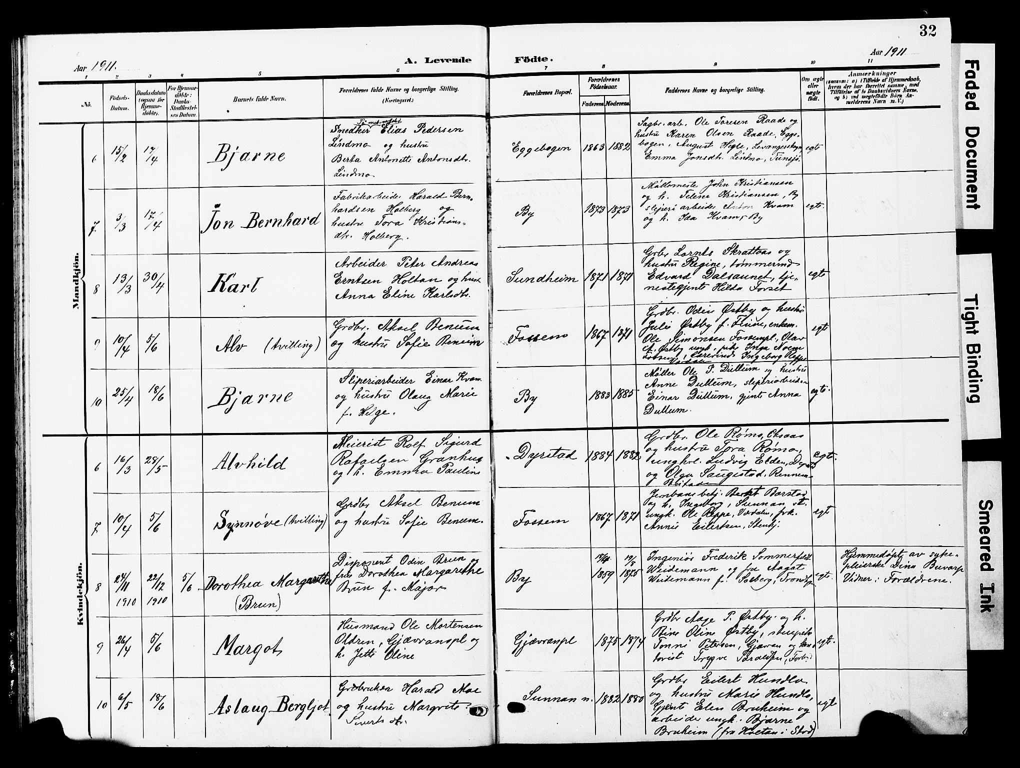 Ministerialprotokoller, klokkerbøker og fødselsregistre - Nord-Trøndelag, SAT/A-1458/740/L0381: Parish register (copy) no. 740C02, 1903-1914, p. 32