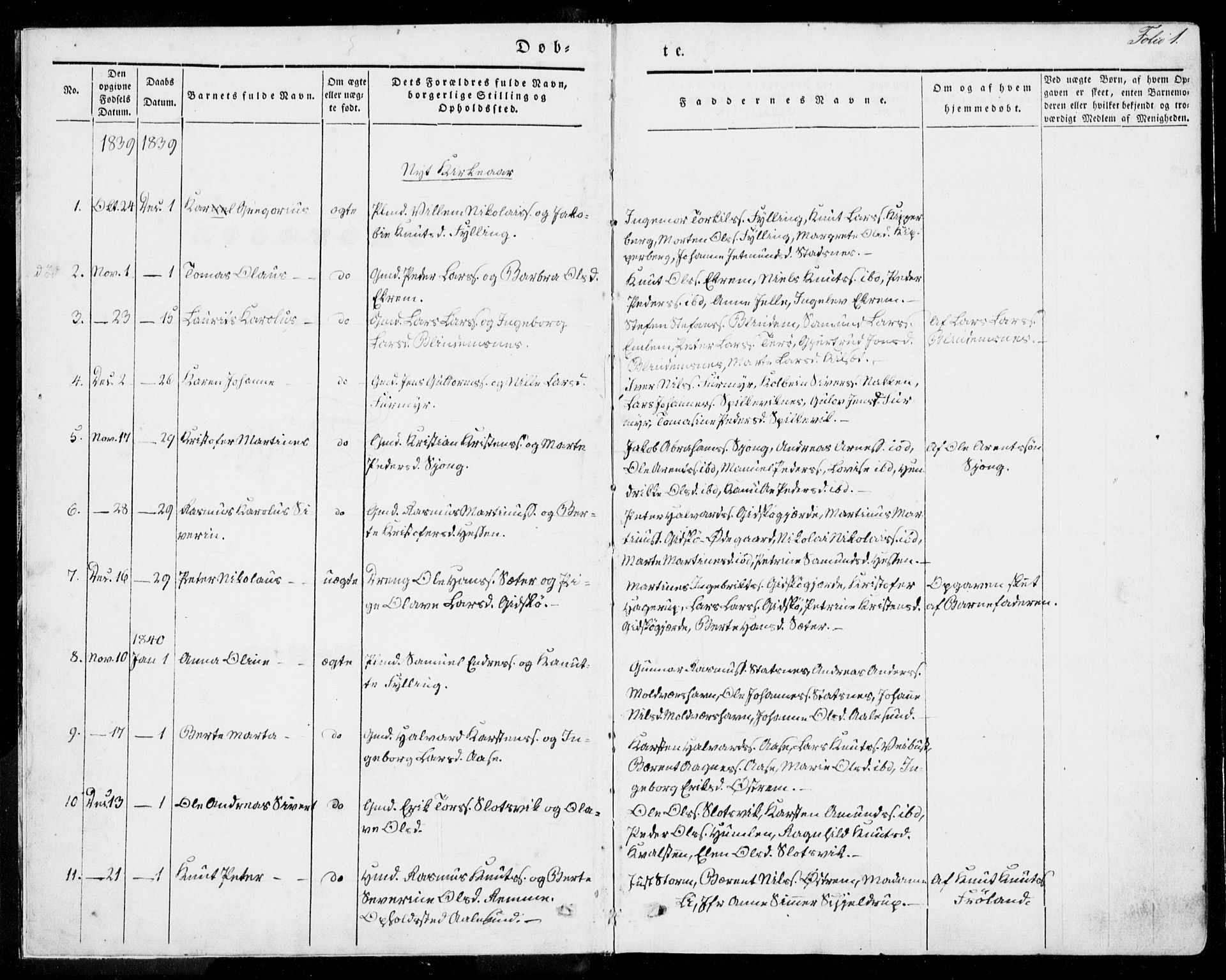 Ministerialprotokoller, klokkerbøker og fødselsregistre - Møre og Romsdal, SAT/A-1454/528/L0396: Parish register (official) no. 528A07, 1839-1847, p. 1