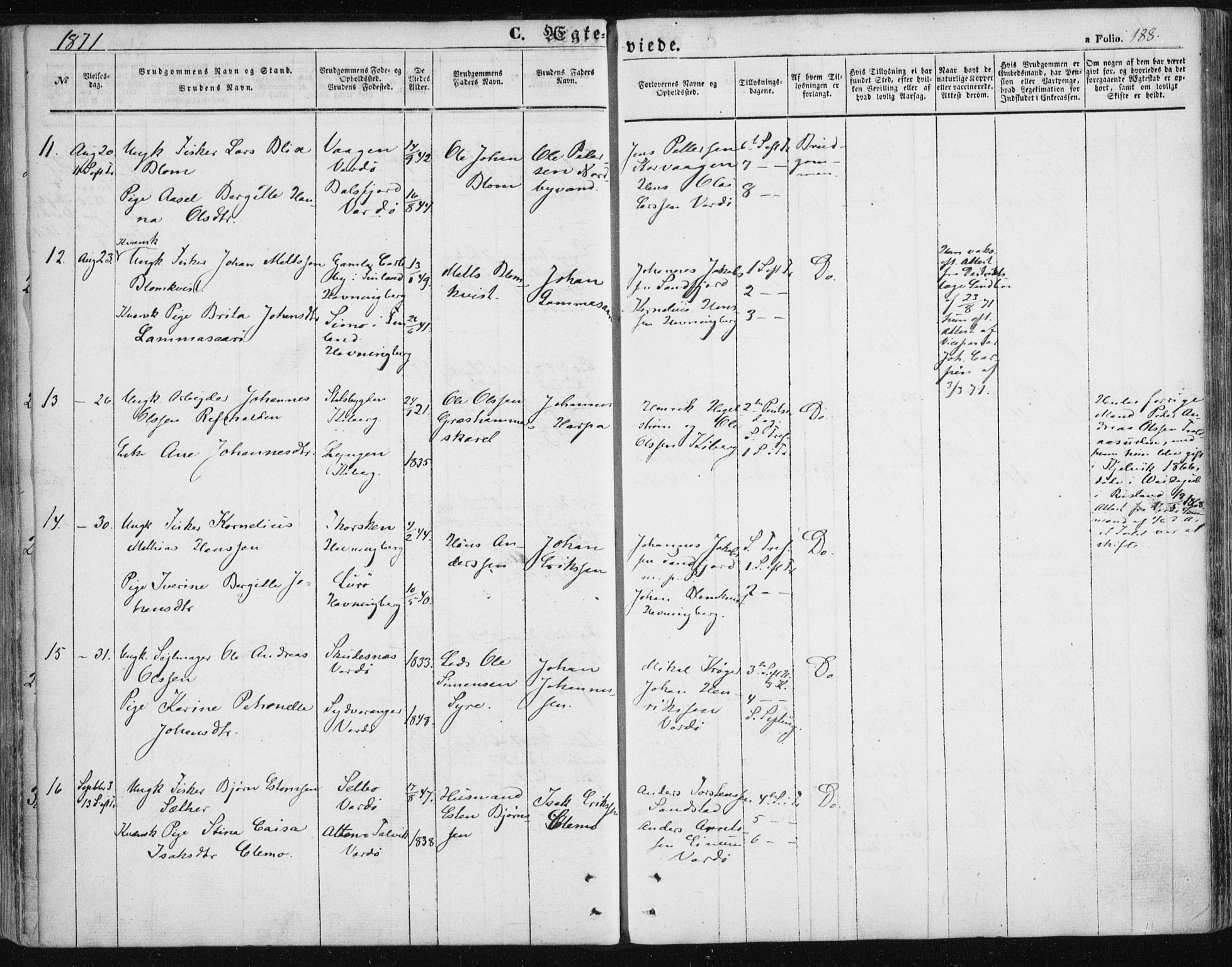 Vardø sokneprestkontor, SATØ/S-1332/H/Ha/L0004kirke: Parish register (official) no. 4, 1862-1871, p. 188