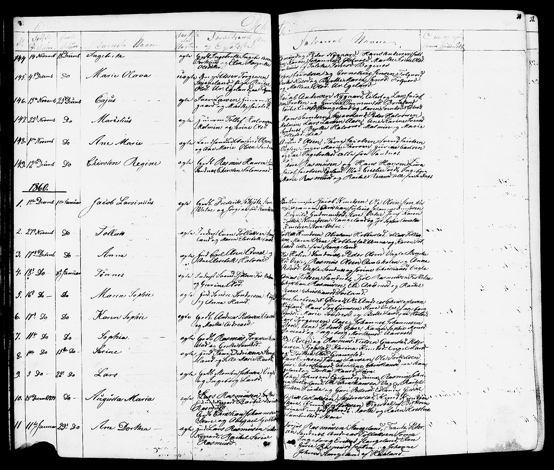 Høyland sokneprestkontor, SAST/A-101799/001/30BB/L0001: Parish register (copy) no. B 1, 1854-1873, p. 30
