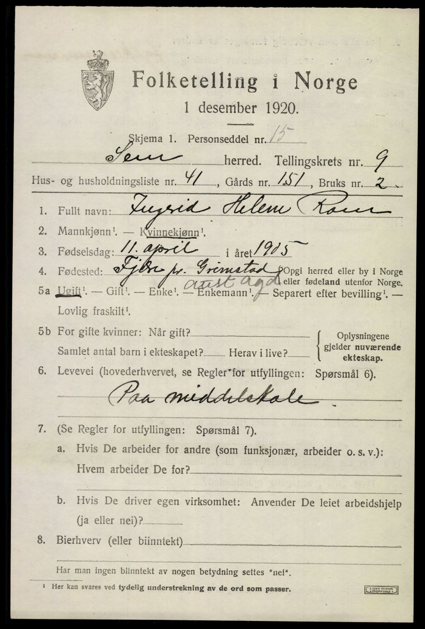 SAKO, 1920 census for Sem, 1920, p. 13001