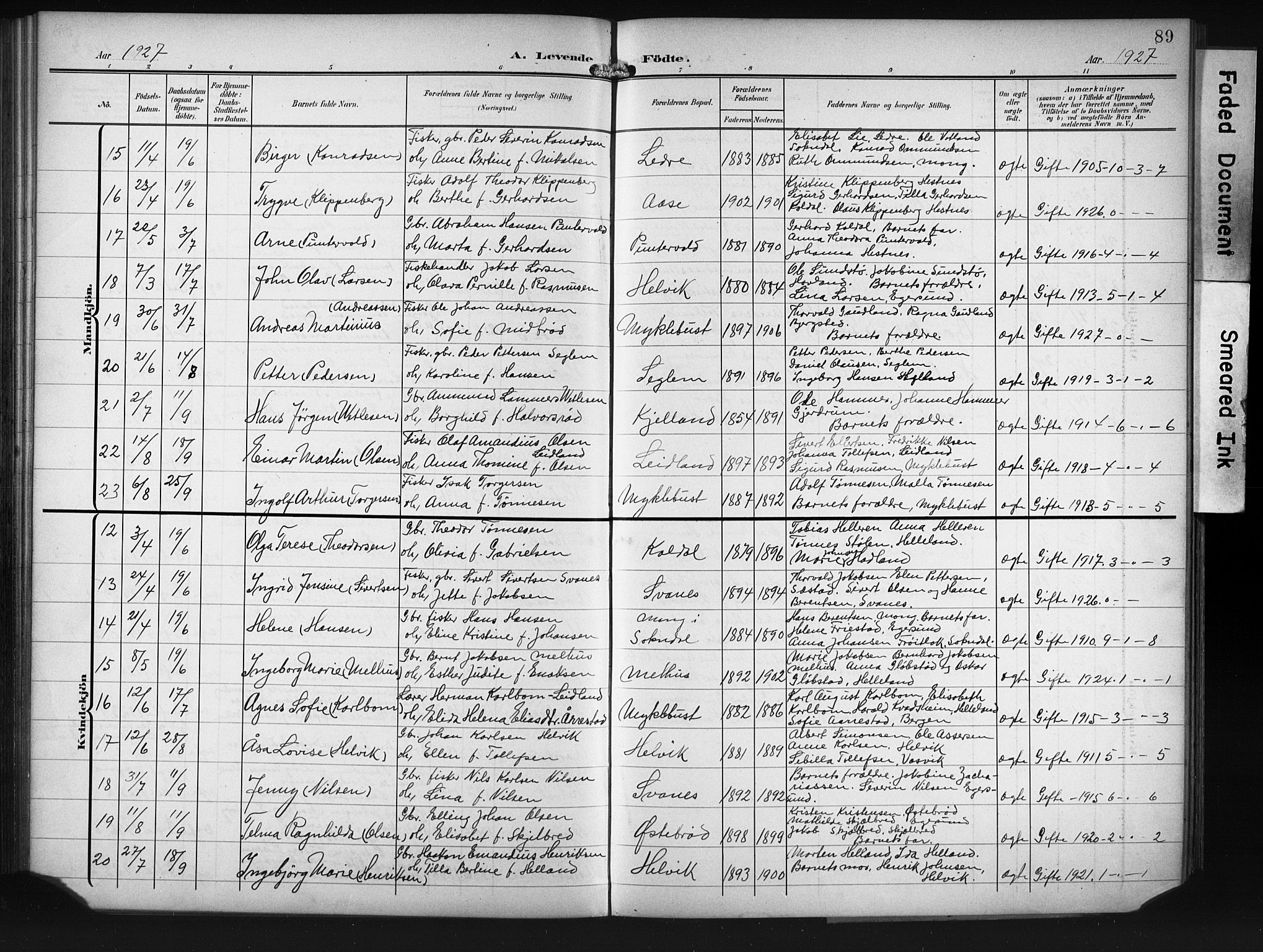 Eigersund sokneprestkontor, AV/SAST-A-101807/S09/L0011: Parish register (copy) no. B 11, 1908-1930, p. 89