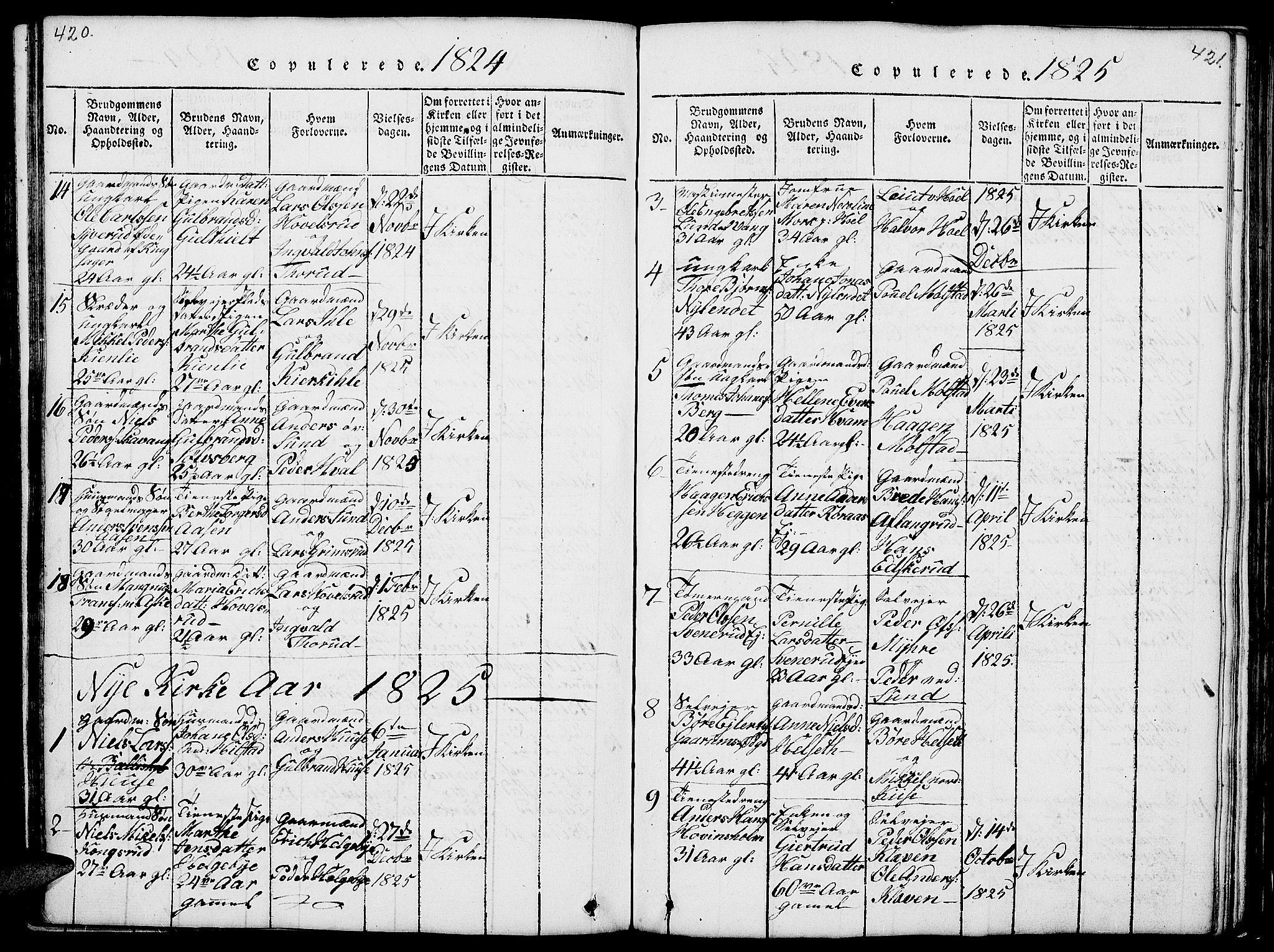 Nes prestekontor, Hedmark, SAH/PREST-020/L/La/L0003: Parish register (copy) no. 3, 1814-1831, p. 420-421