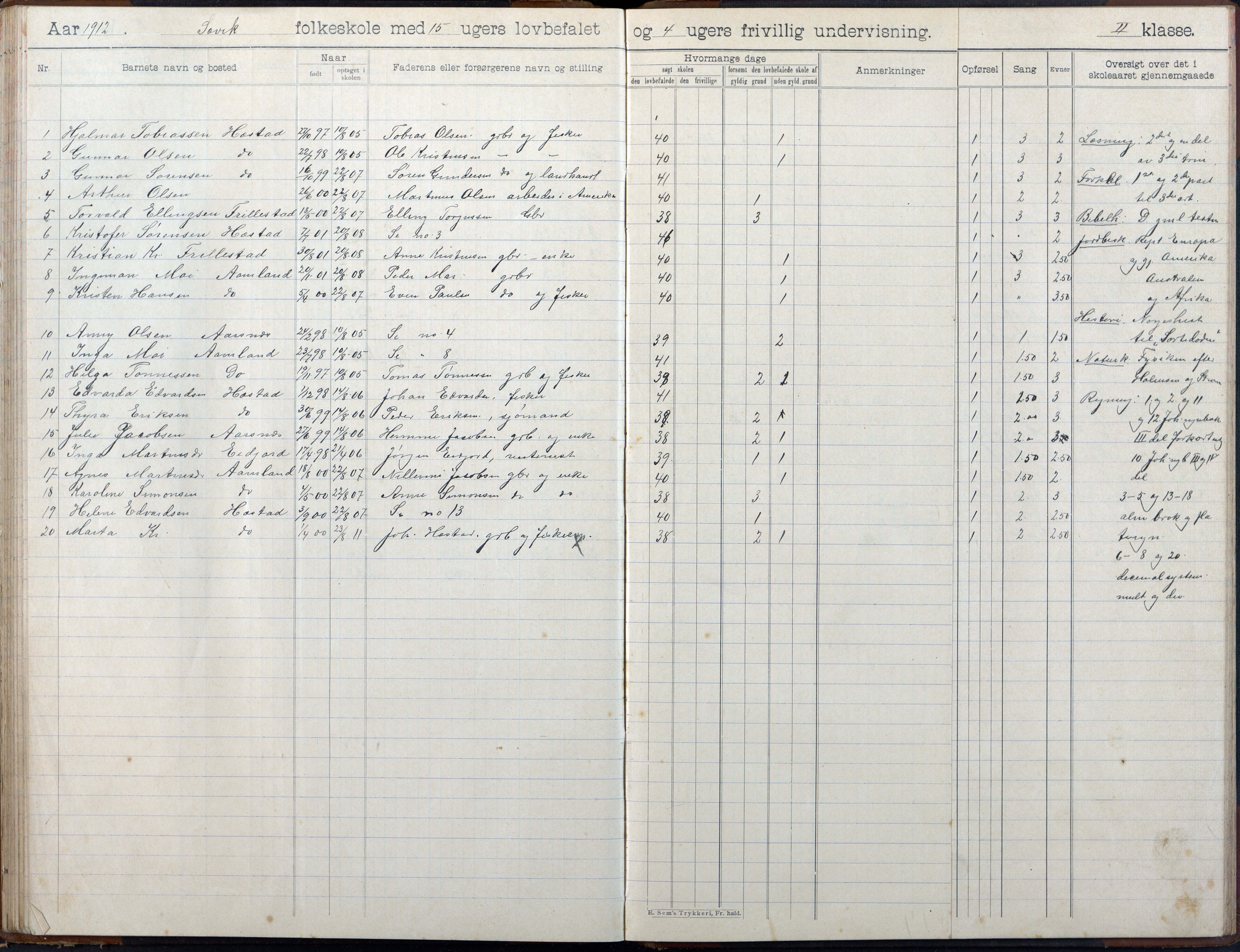 Høvåg kommune, AAMA/KA0927-PK/2/2/L0055: Kvåse, Sevik, Hæstad og Ytre Årsnes - Skoleprotokoll (Sevik), 1903-1914