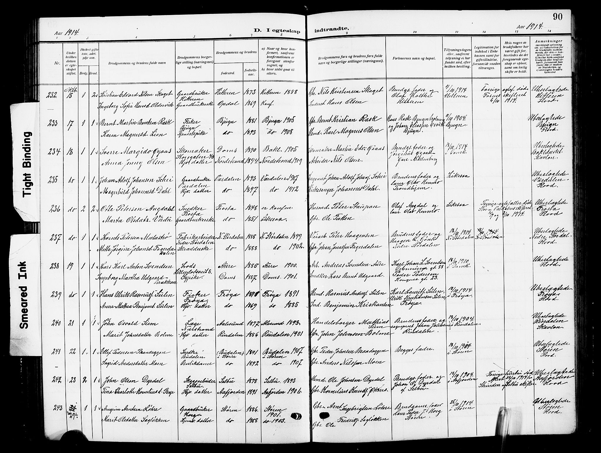 Ministerialprotokoller, klokkerbøker og fødselsregistre - Sør-Trøndelag, SAT/A-1456/601/L0097: Parish register (copy) no. 601C15, 1911-1921, p. 90
