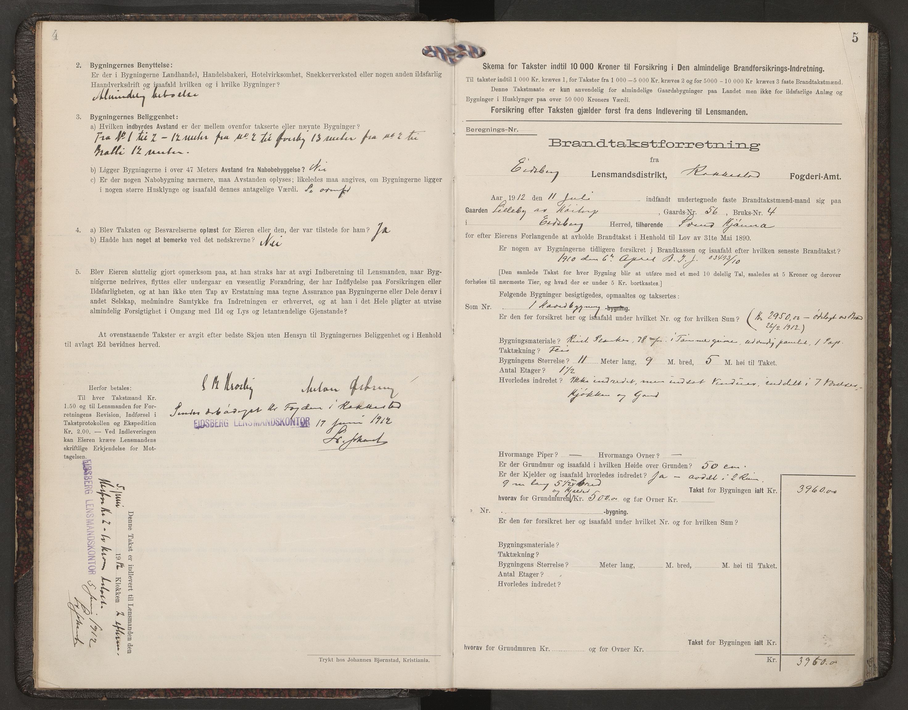 Norges brannkasse, branntakster Eidsberg, AV/SAO-A-11361/F/Fb/L0003: Branntakstprotokoll, 1912-1952